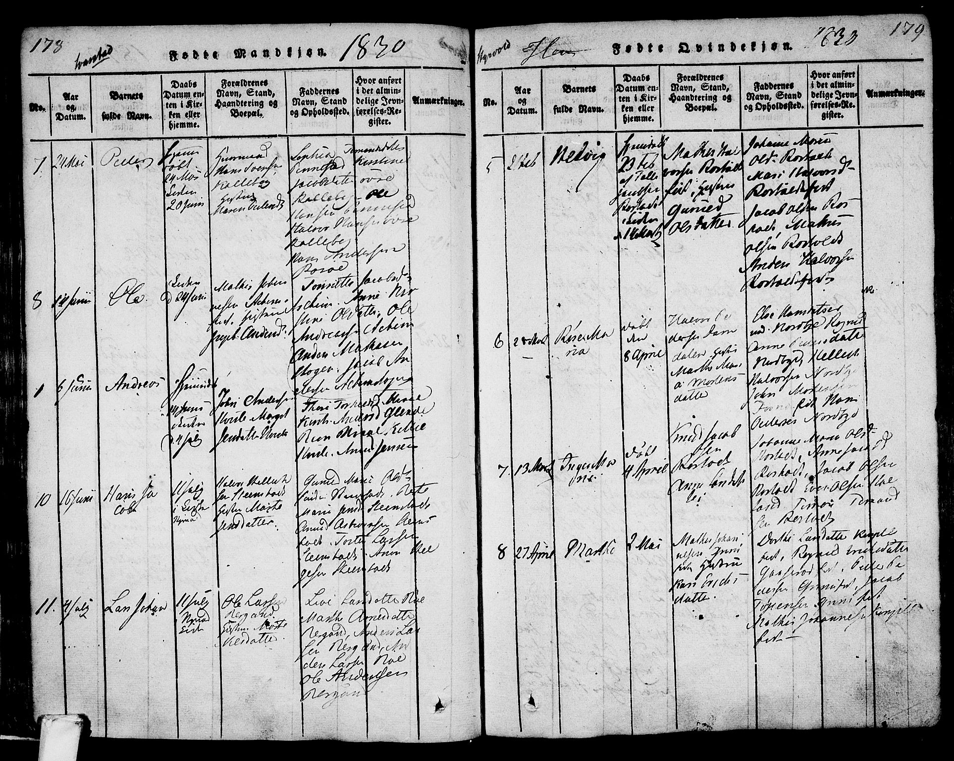 Lardal kirkebøker, AV/SAKO-A-350/F/Fa/L0005: Parish register (official) no. I 5, 1814-1835, p. 178-179