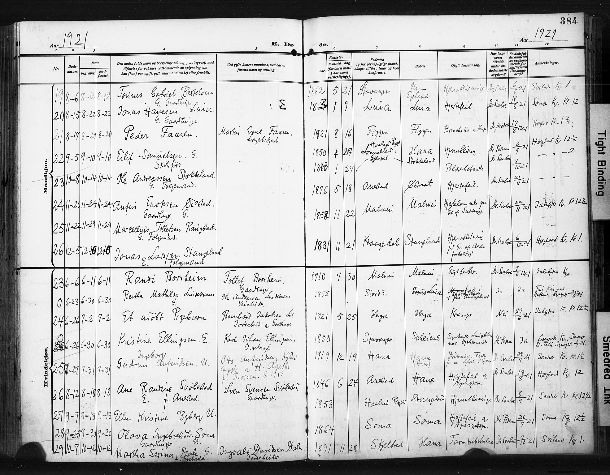 Høyland sokneprestkontor, AV/SAST-A-101799/001/30BA/L0017: Parish register (official) no. A 15, 1912-1924, p. 384