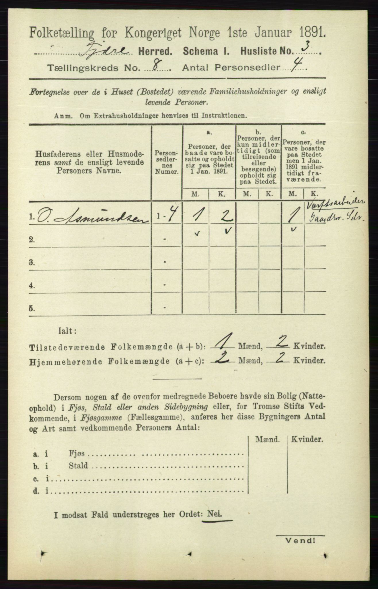 RA, 1891 census for 0923 Fjære, 1891, p. 3680