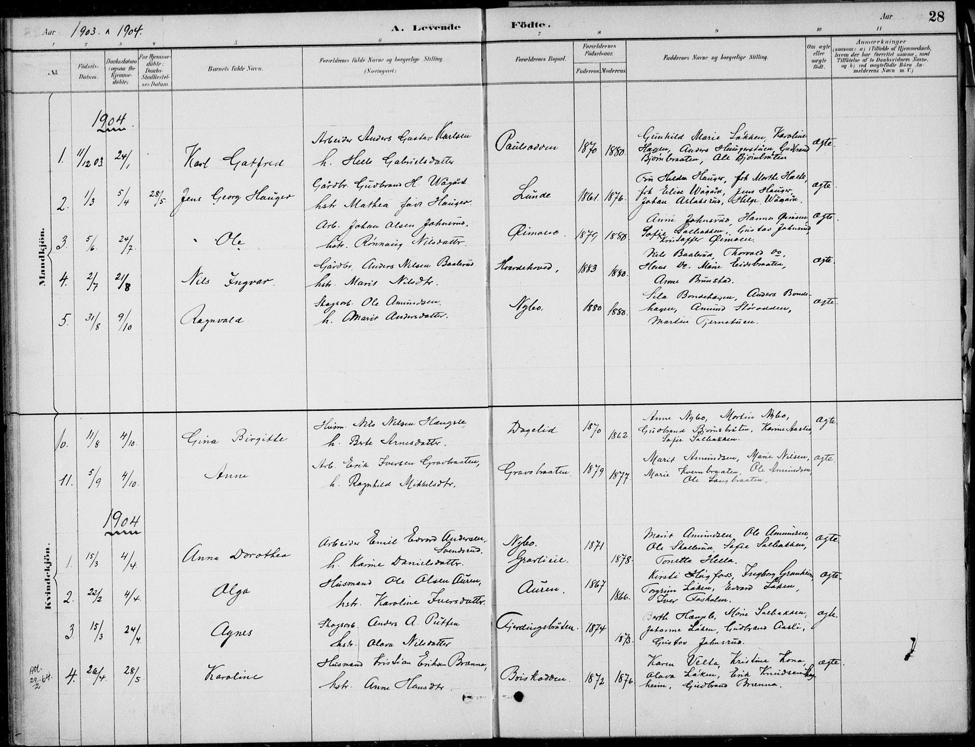 Ådal kirkebøker, AV/SAKO-A-248/F/Fa/L0004: Parish register (official) no. I 4, 1884-1904, p. 28