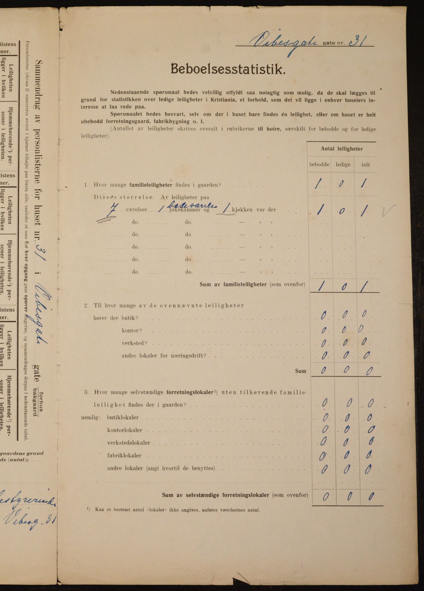 OBA, Municipal Census 1910 for Kristiania, 1910, p. 117081