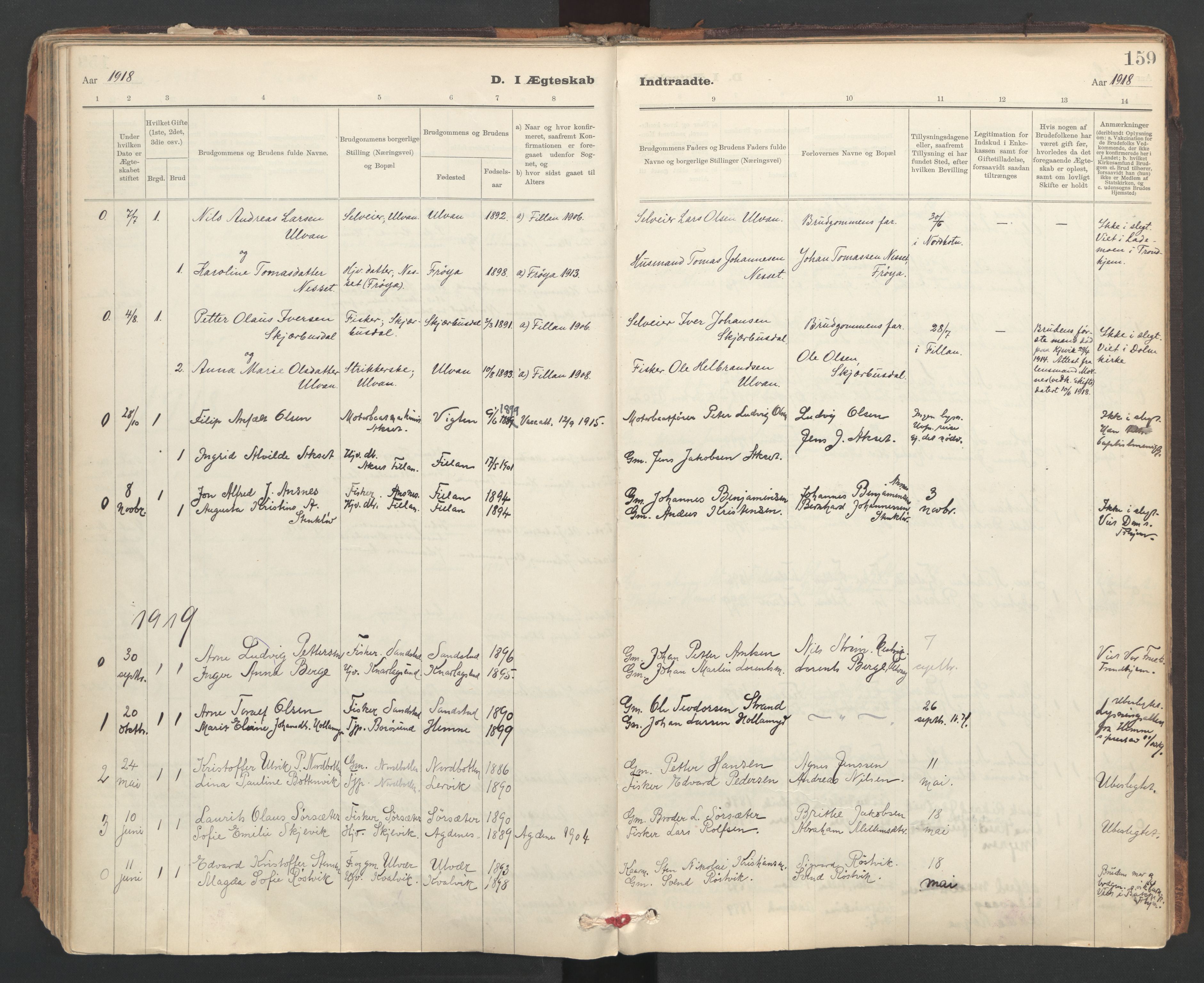 Ministerialprotokoller, klokkerbøker og fødselsregistre - Sør-Trøndelag, AV/SAT-A-1456/637/L0559: Parish register (official) no. 637A02, 1899-1923, p. 159