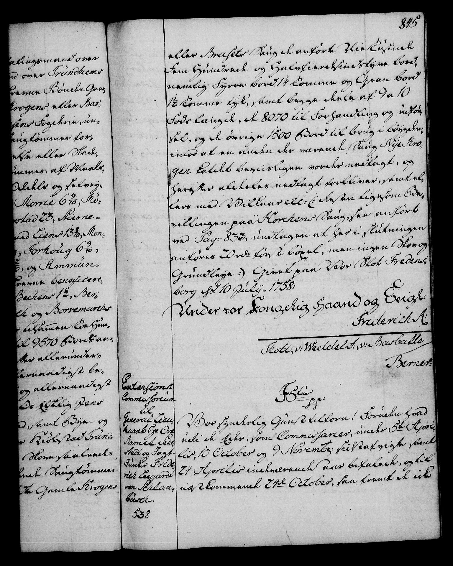 Rentekammeret, Kammerkanselliet, RA/EA-3111/G/Gg/Gga/L0006: Norsk ekspedisjonsprotokoll med register (merket RK 53.6), 1749-1759, p. 845