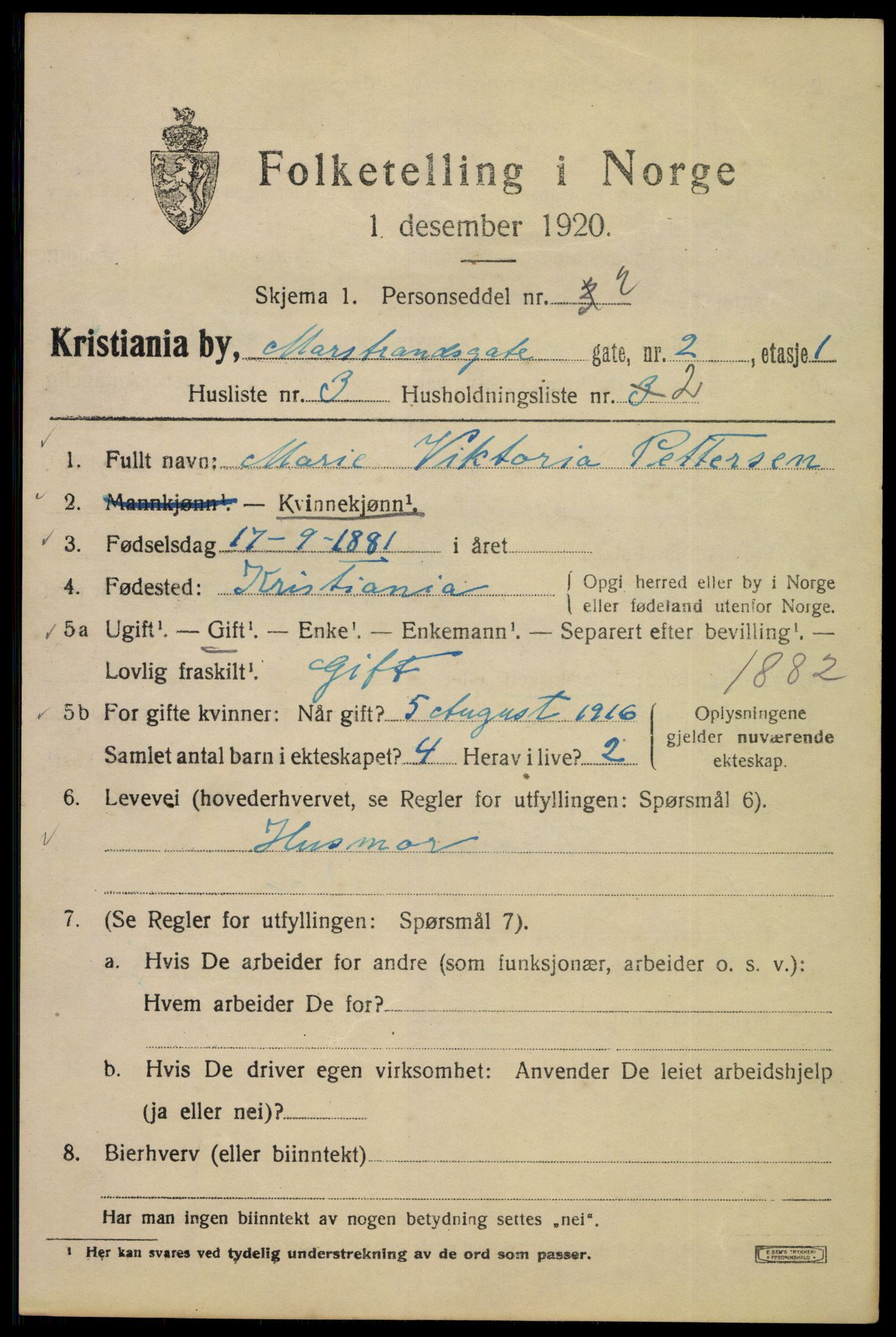 SAO, 1920 census for Kristiania, 1920, p. 392161