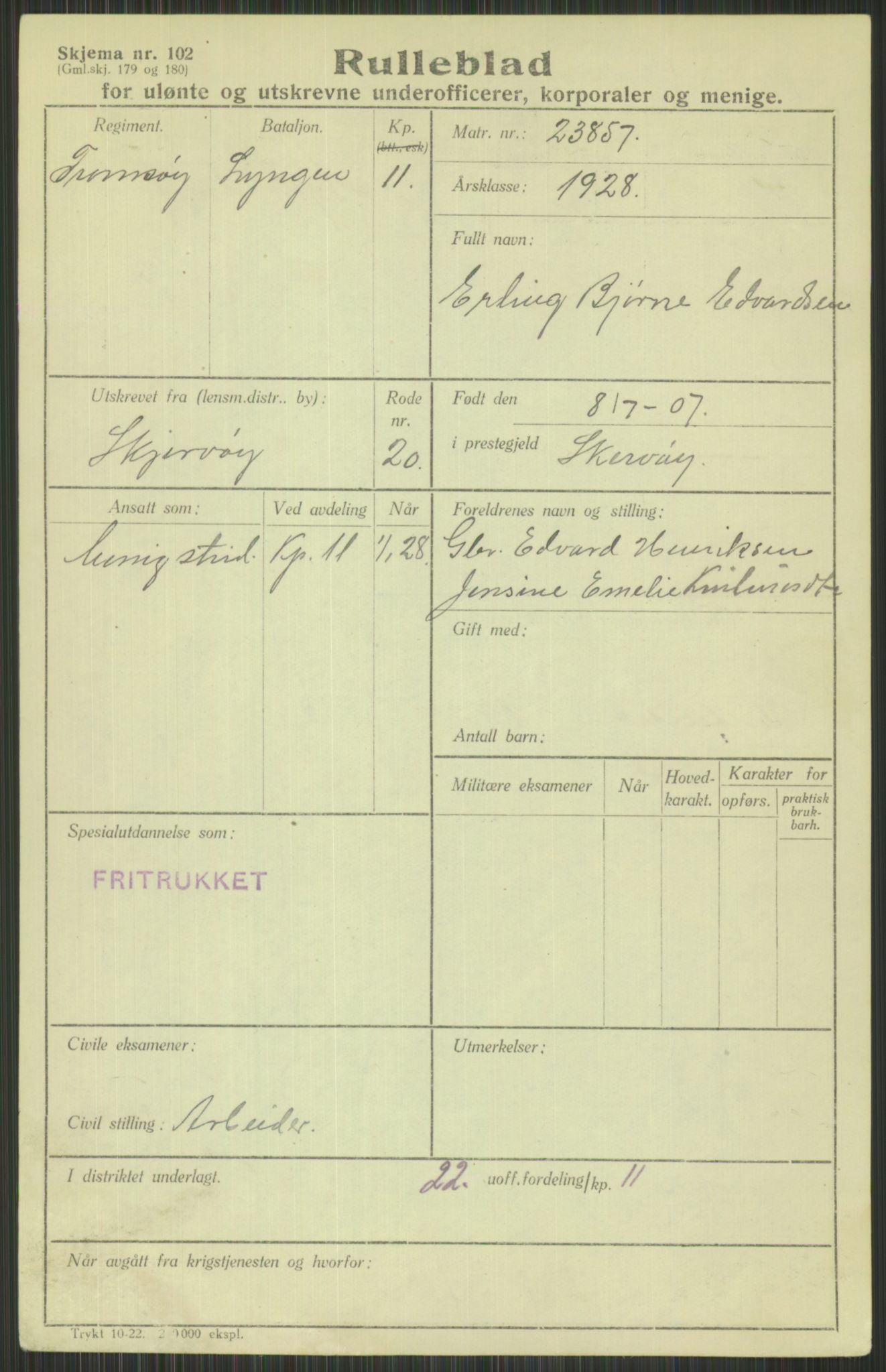 Forsvaret, Troms infanteriregiment nr. 16, AV/RA-RAFA-3146/P/Pa/L0013/0003: Rulleblad / Rulleblad for regimentets menige mannskaper, årsklasse 1928, 1928, p. 91