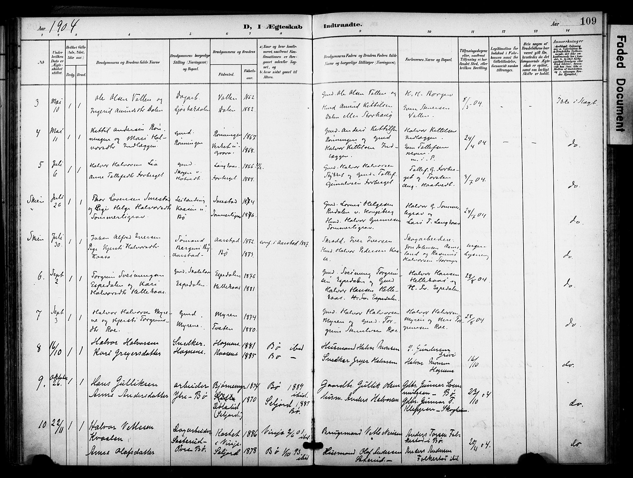 Bø kirkebøker, SAKO/A-257/F/Fa/L0012: Parish register (official) no. 12, 1900-1908, p. 109