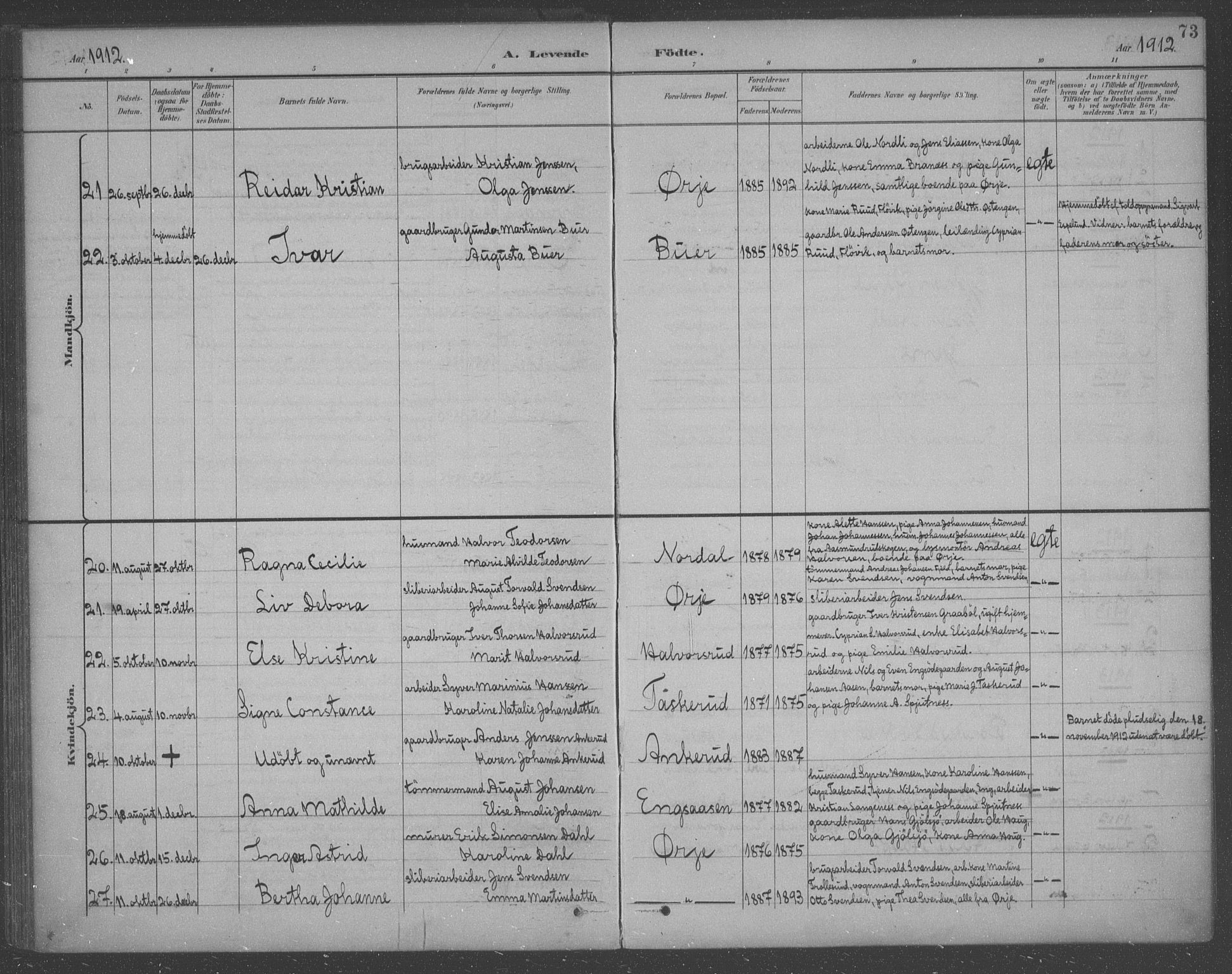 Aremark prestekontor Kirkebøker, SAO/A-10899/F/Fb/L0005: Parish register (official) no. II 5, 1895-1919, p. 73