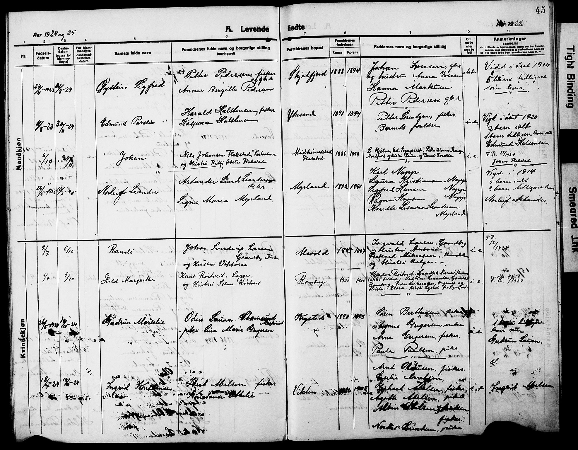 Ministerialprotokoller, klokkerbøker og fødselsregistre - Nordland, SAT/A-1459/885/L1215: Parish register (copy) no. 885C04, 1916-1929, p. 45