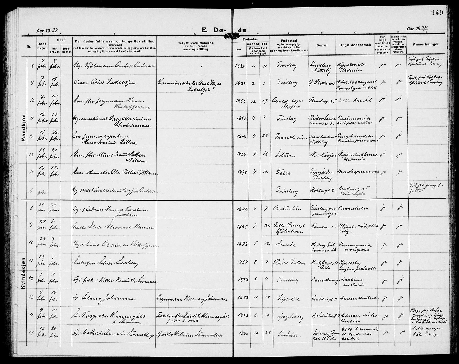 Tønsberg kirkebøker, AV/SAKO-A-330/G/Ga/L0018: Parish register (copy) no. 18, 1920-1935, p. 149