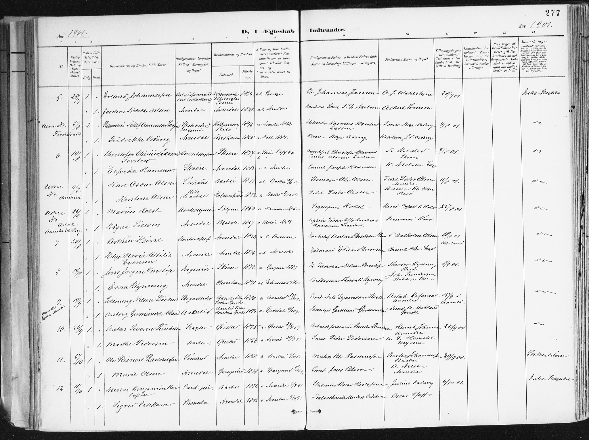 Arendal sokneprestkontor, Trefoldighet, AV/SAK-1111-0040/F/Fa/L0010: Parish register (official) no. A 10, 1900-1919, p. 277