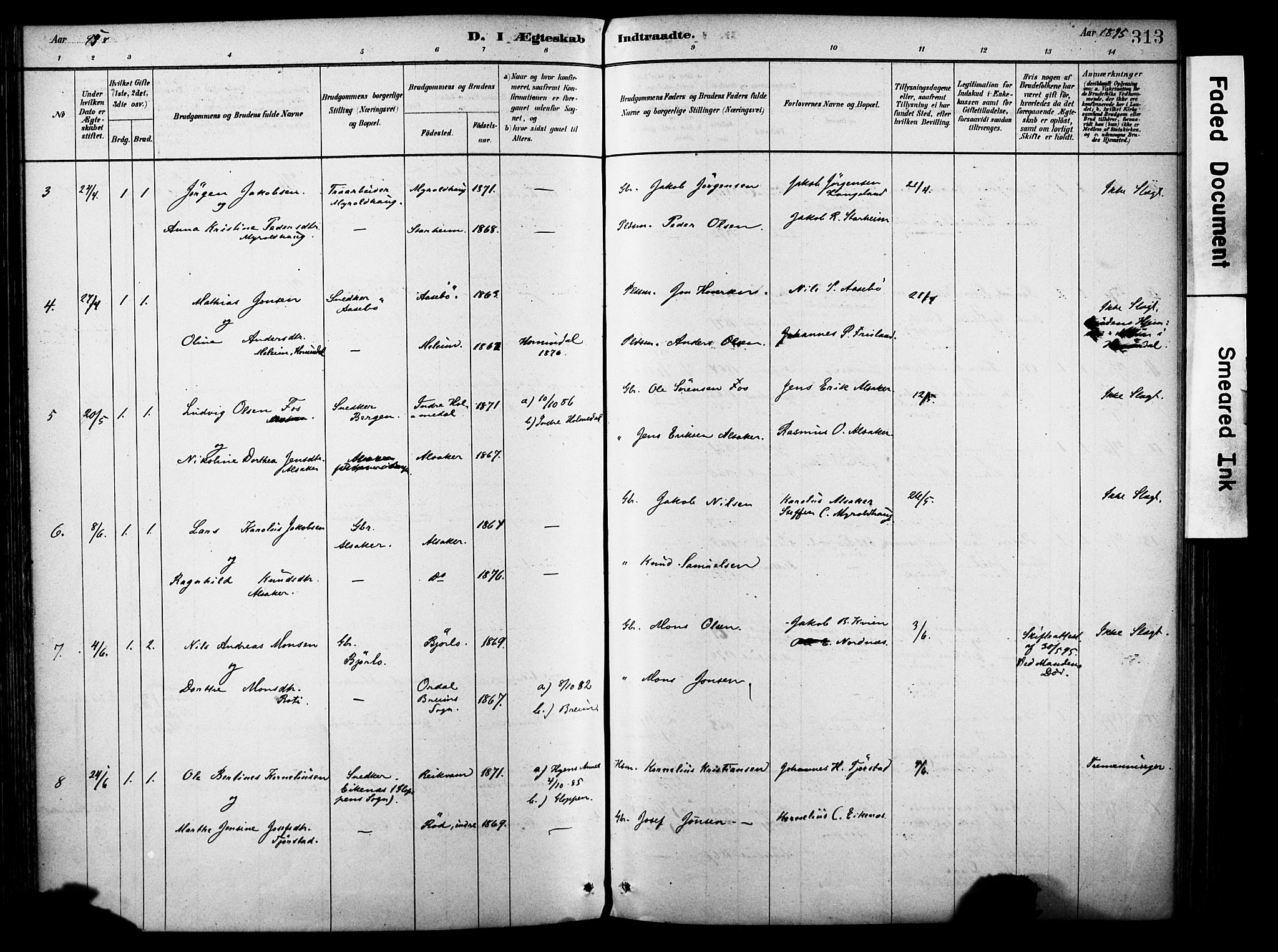 Eid sokneprestembete, AV/SAB-A-82301/H/Haa/Haab/L0001: Parish register (official) no. B 1, 1879-1906, p. 313