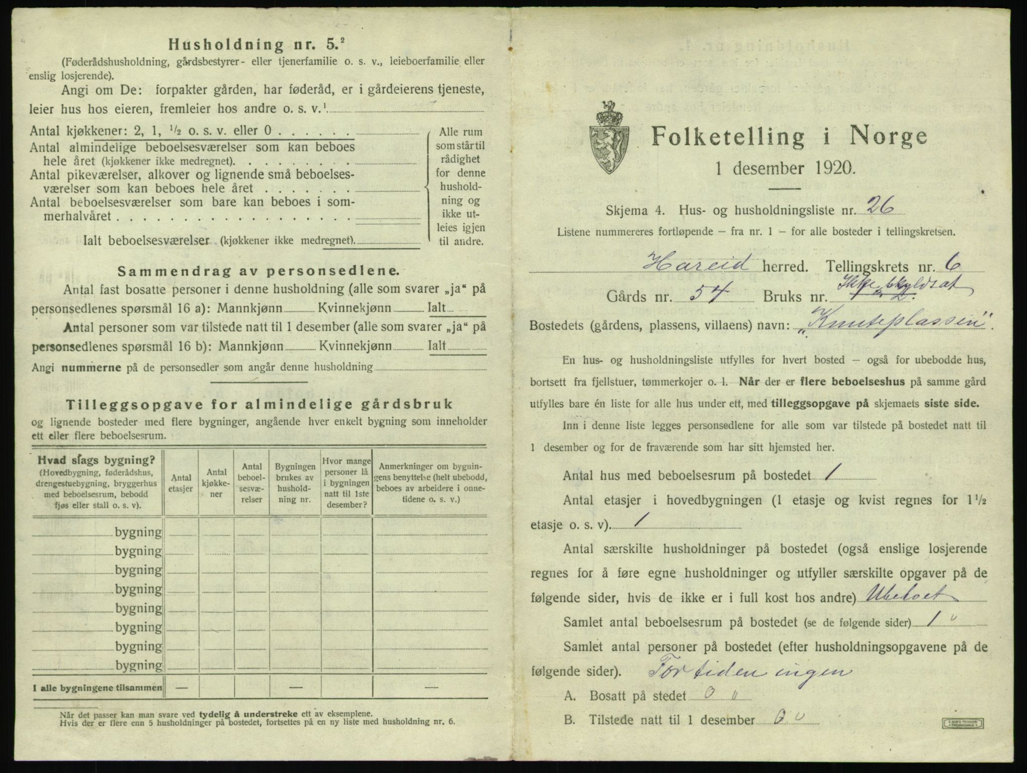 SAT, 1920 census for Hareid, 1920, p. 335