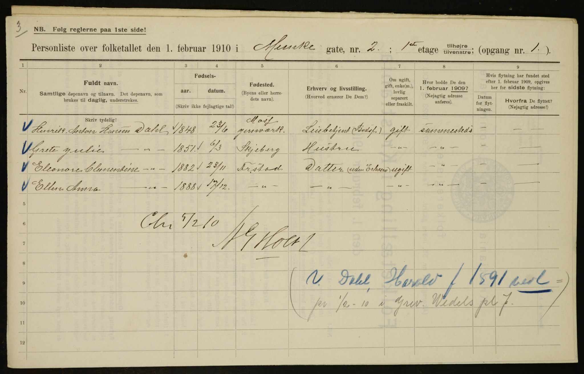 OBA, Municipal Census 1910 for Kristiania, 1910, p. 65631