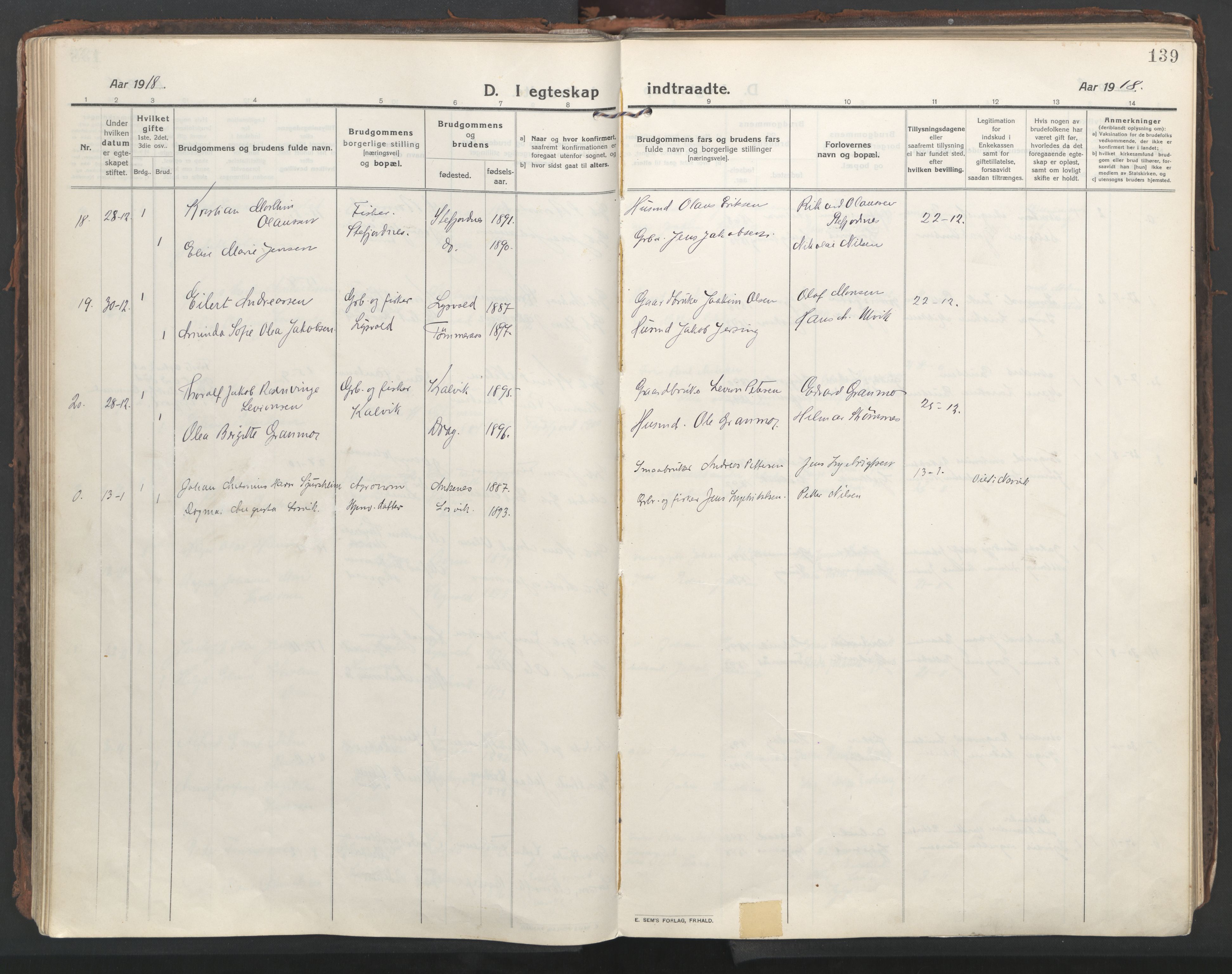 Ministerialprotokoller, klokkerbøker og fødselsregistre - Nordland, AV/SAT-A-1459/861/L0872: Parish register (official) no. 861A07, 1915-1924, p. 139