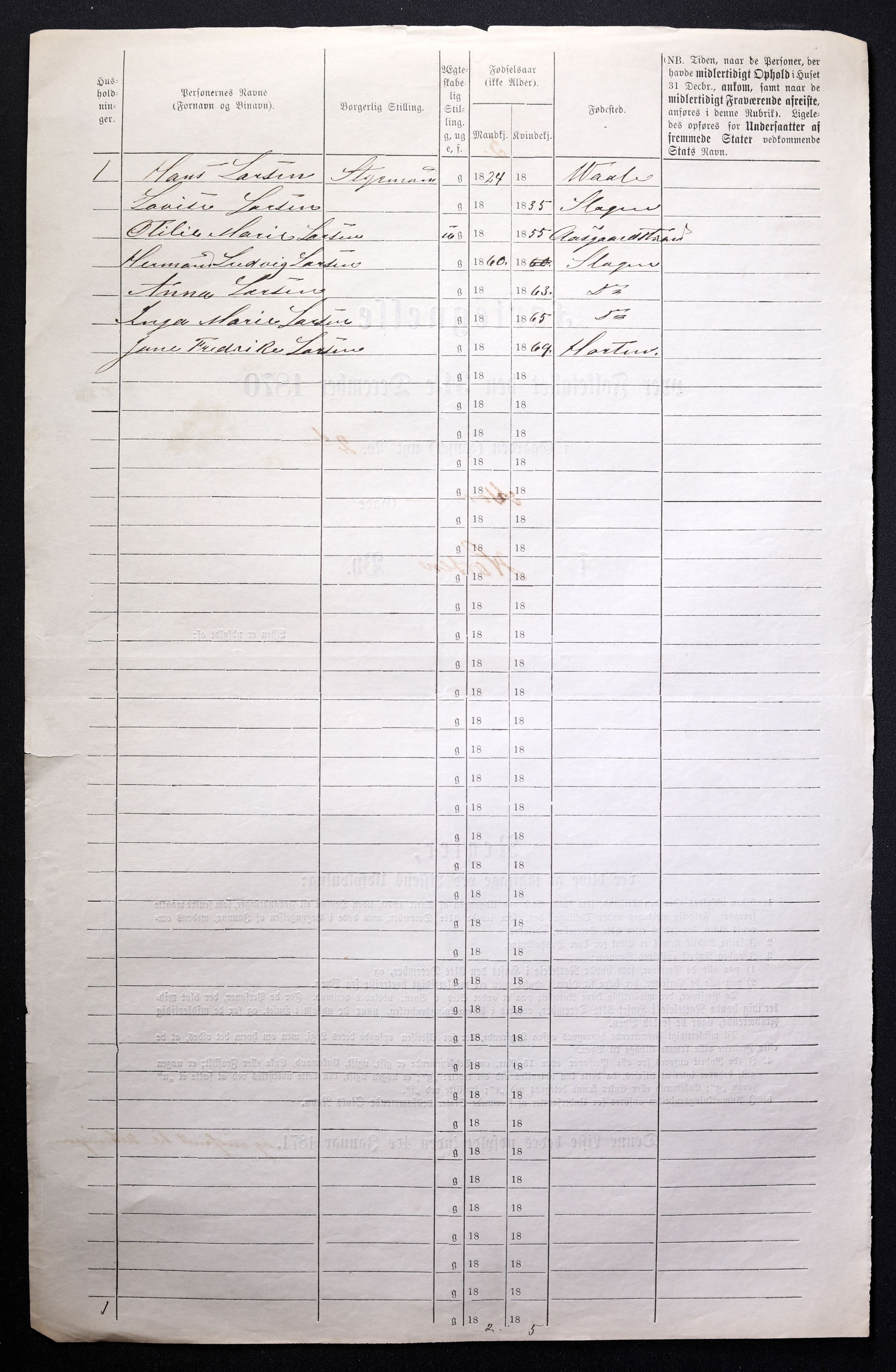 RA, 1870 census for 0703 Horten, 1870, p. 12