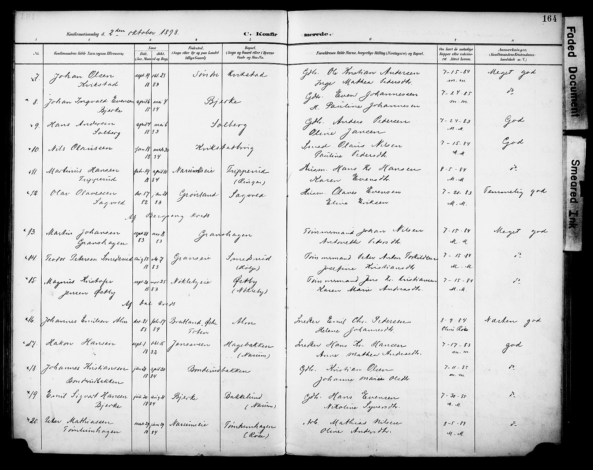 Vestre Toten prestekontor, SAH/PREST-108/H/Ha/Haa/L0013: Parish register (official) no. 13, 1895-1911, p. 164