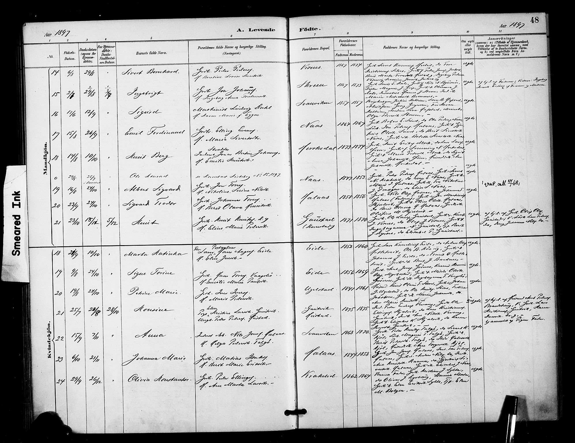 Ministerialprotokoller, klokkerbøker og fødselsregistre - Møre og Romsdal, AV/SAT-A-1454/571/L0836: Parish register (official) no. 571A01, 1884-1899, p. 48