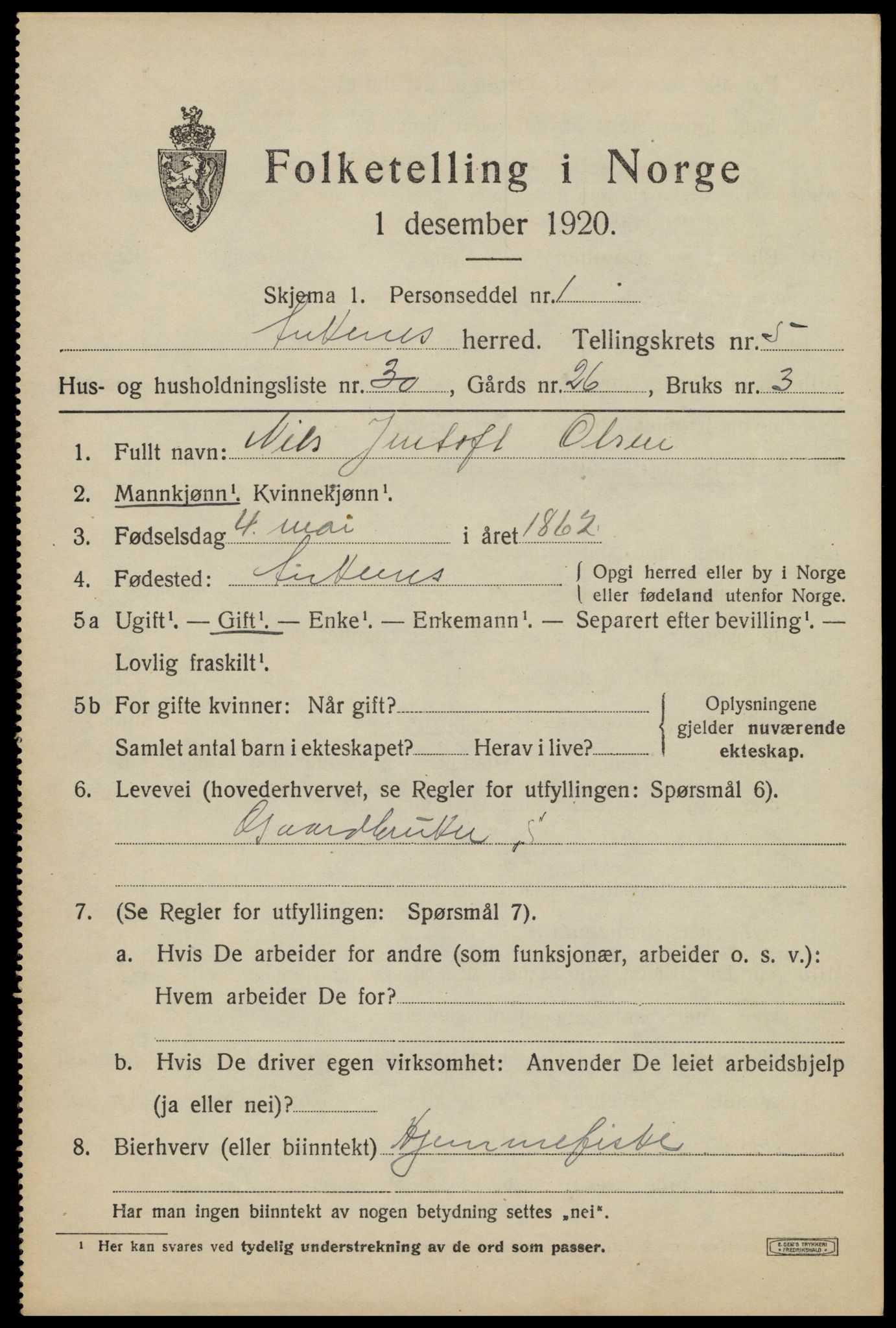 SAT, 1920 census for Ankenes, 1920, p. 3429