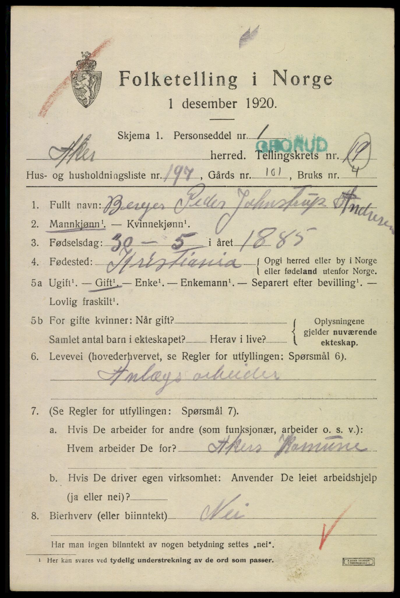 SAO, 1920 census for Aker, 1920, p. 121114