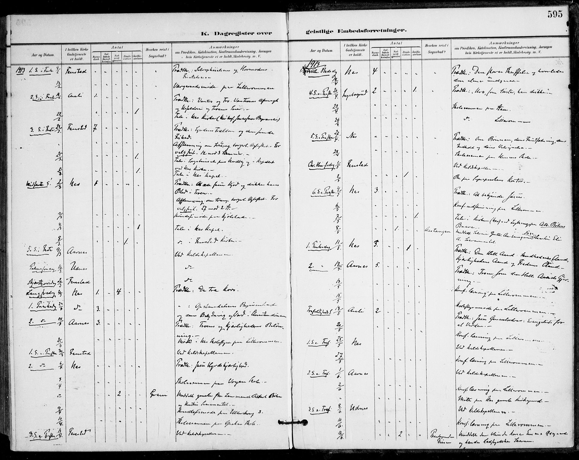 Nes prestekontor Kirkebøker, AV/SAO-A-10410/F/Fa/L0011: Parish register (official) no. I 11, 1899-1918, p. 595