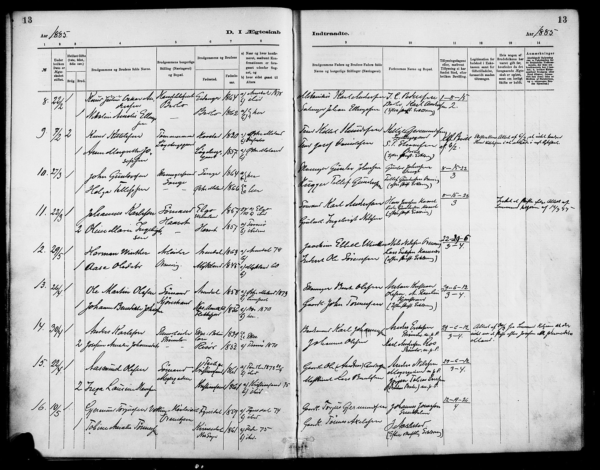 Barbu sokneprestkontor, AV/SAK-1111-0003/F/Fa/L0003: Parish register (official) no. A 3, 1883-1898, p. 13