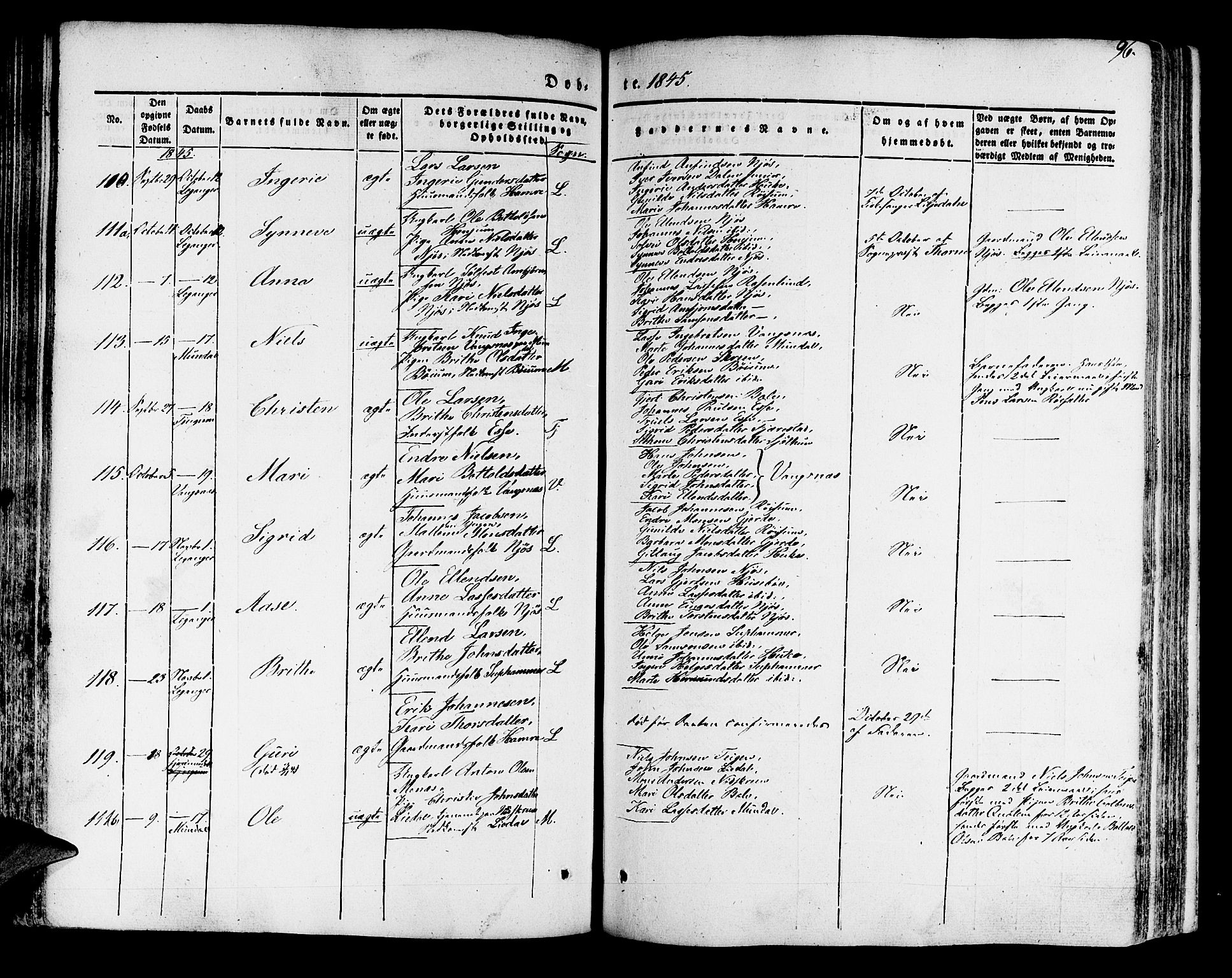 Leikanger sokneprestembete, AV/SAB-A-81001/H/Haa/Haaa/L0007: Parish register (official) no. A 7, 1838-1851, p. 96