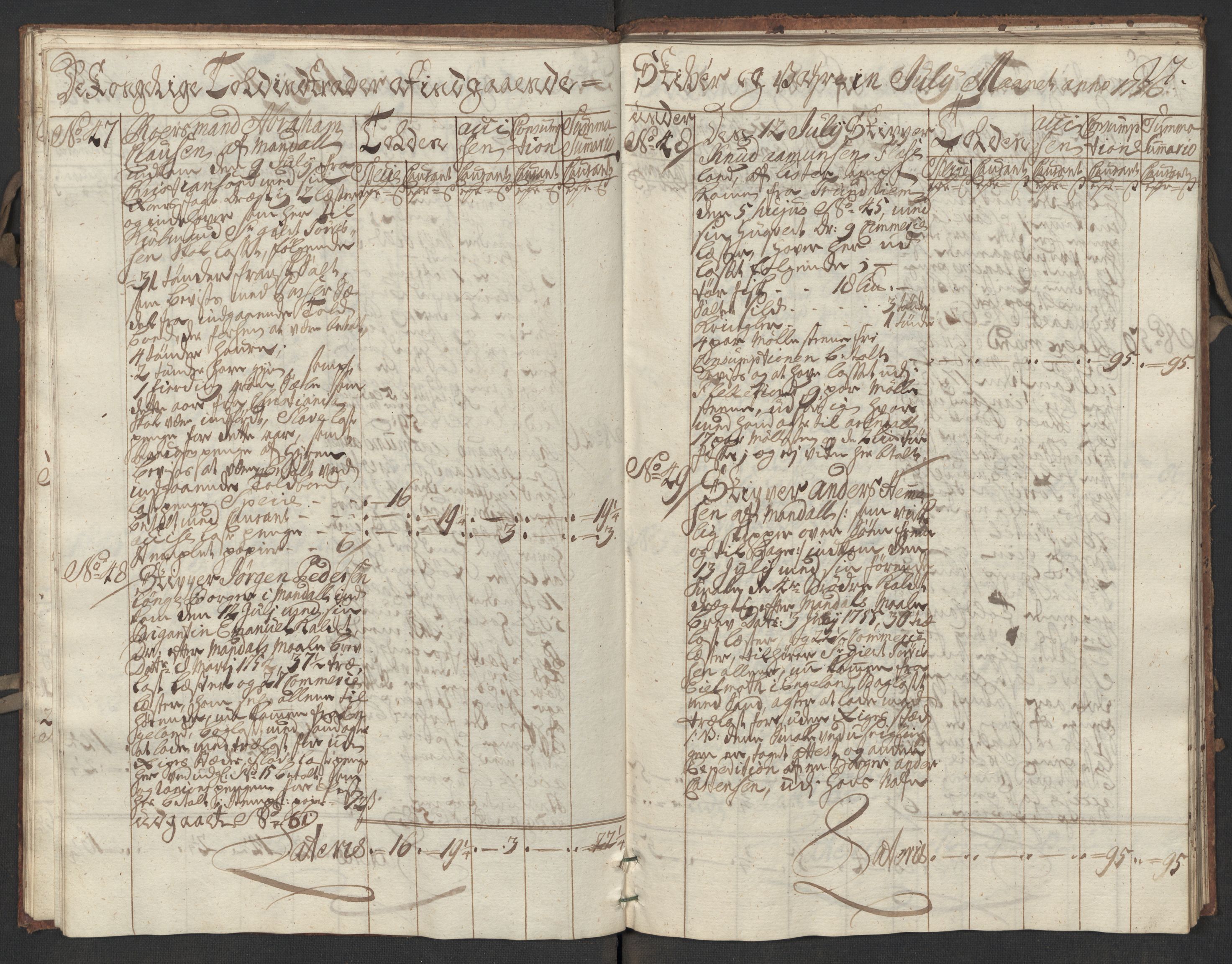 Generaltollkammeret, tollregnskaper, AV/RA-EA-5490/R17/L0017/0001: Tollregnskaper Mandal / Inngående kontratollbok, 1756, p. 26b-27a