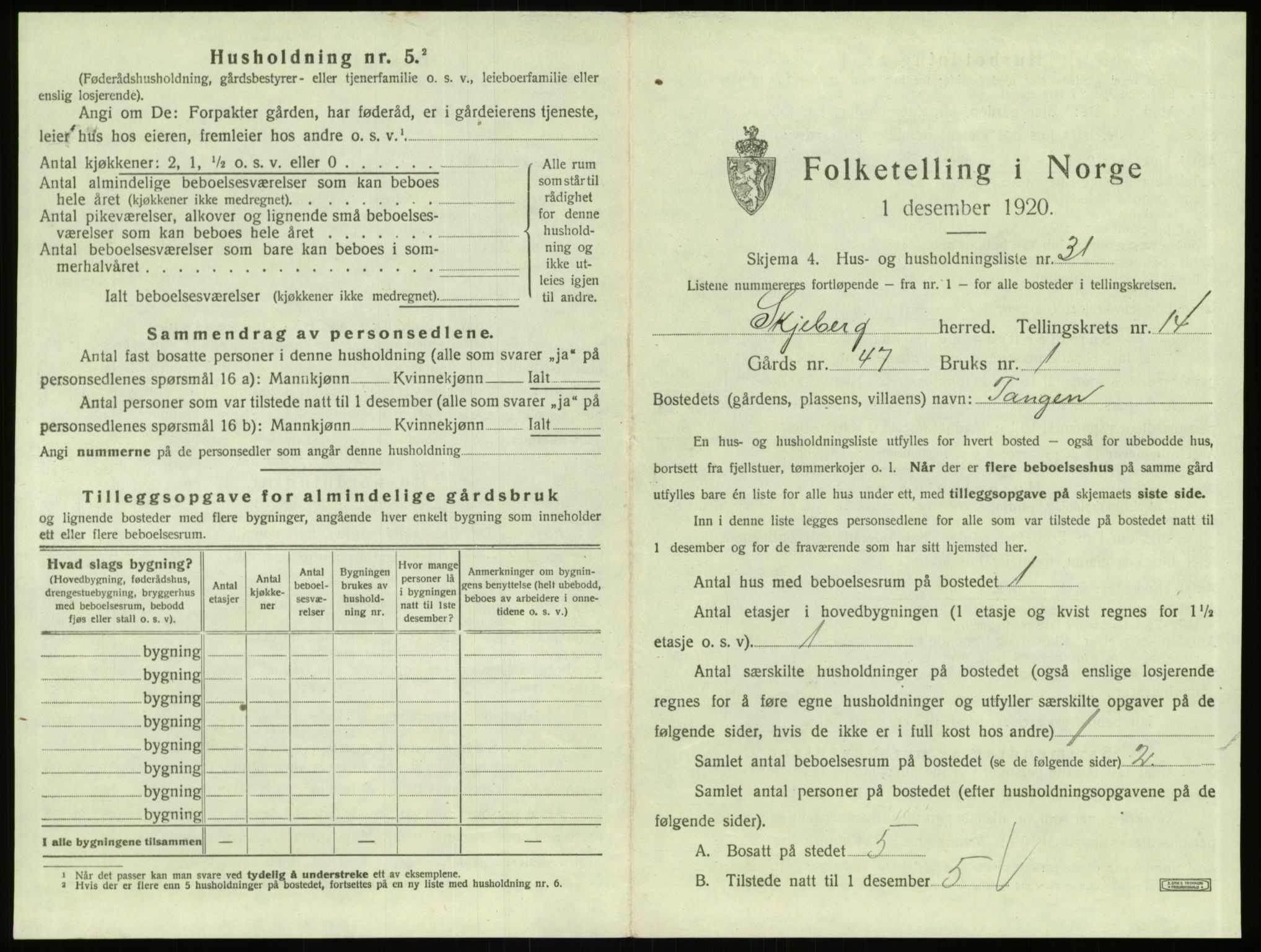 SAO, 1920 census for Skjeberg, 1920, p. 1984