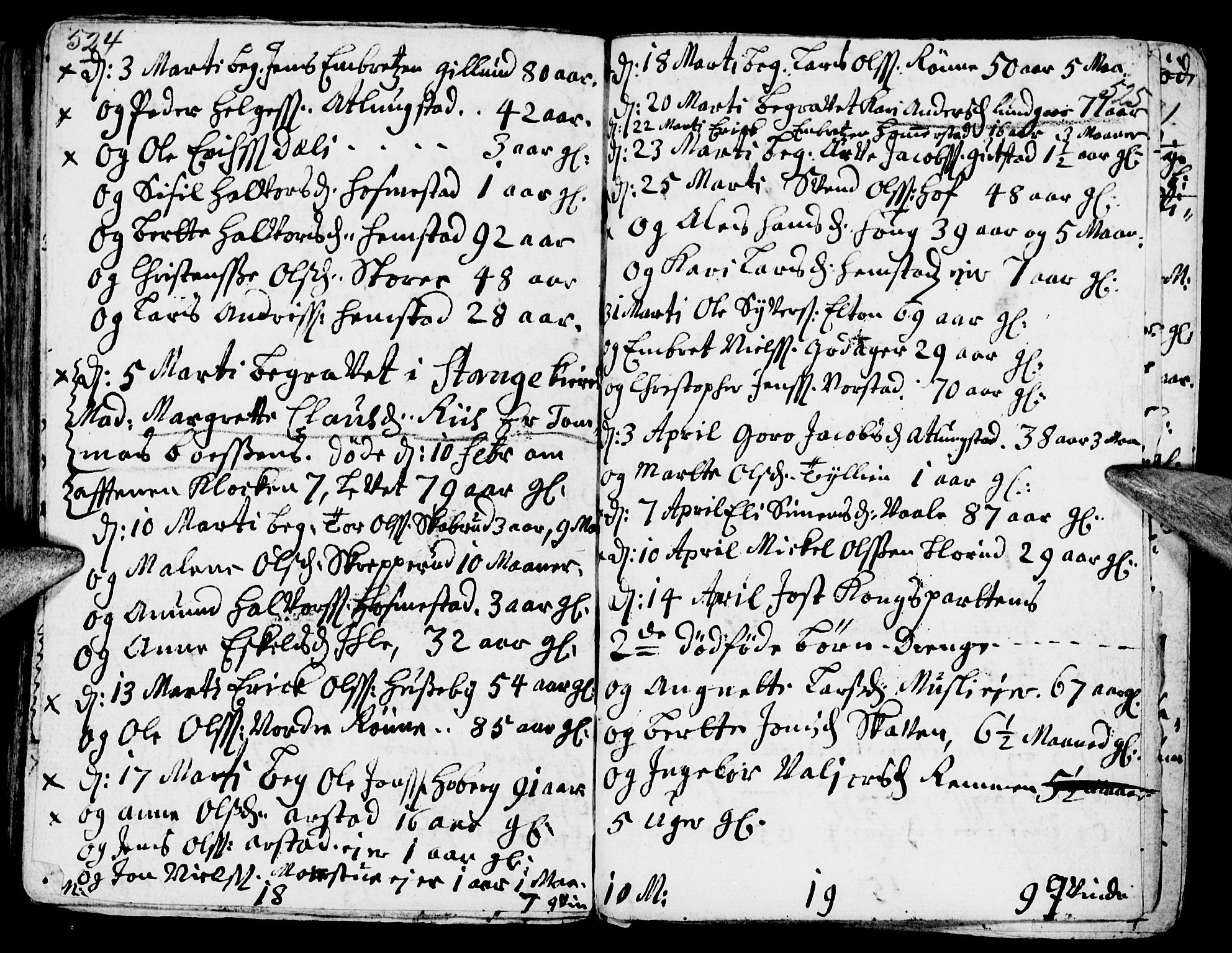 Stange prestekontor, AV/SAH-PREST-002/K/L0002: Parish register (official) no. 2, 1724-1740, p. 524-525