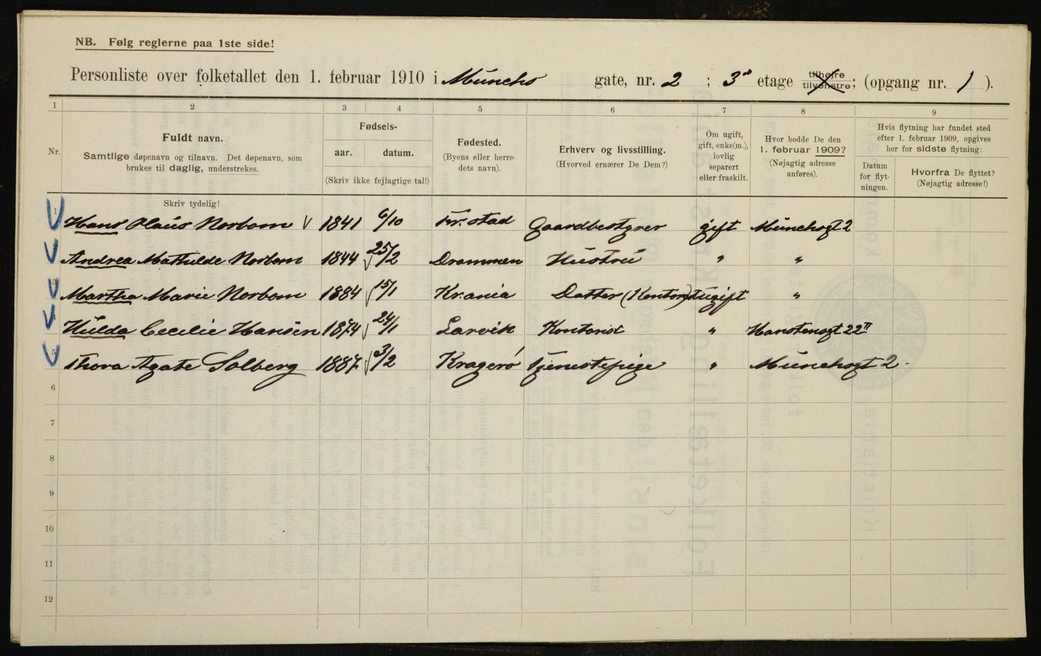 OBA, Municipal Census 1910 for Kristiania, 1910, p. 64438