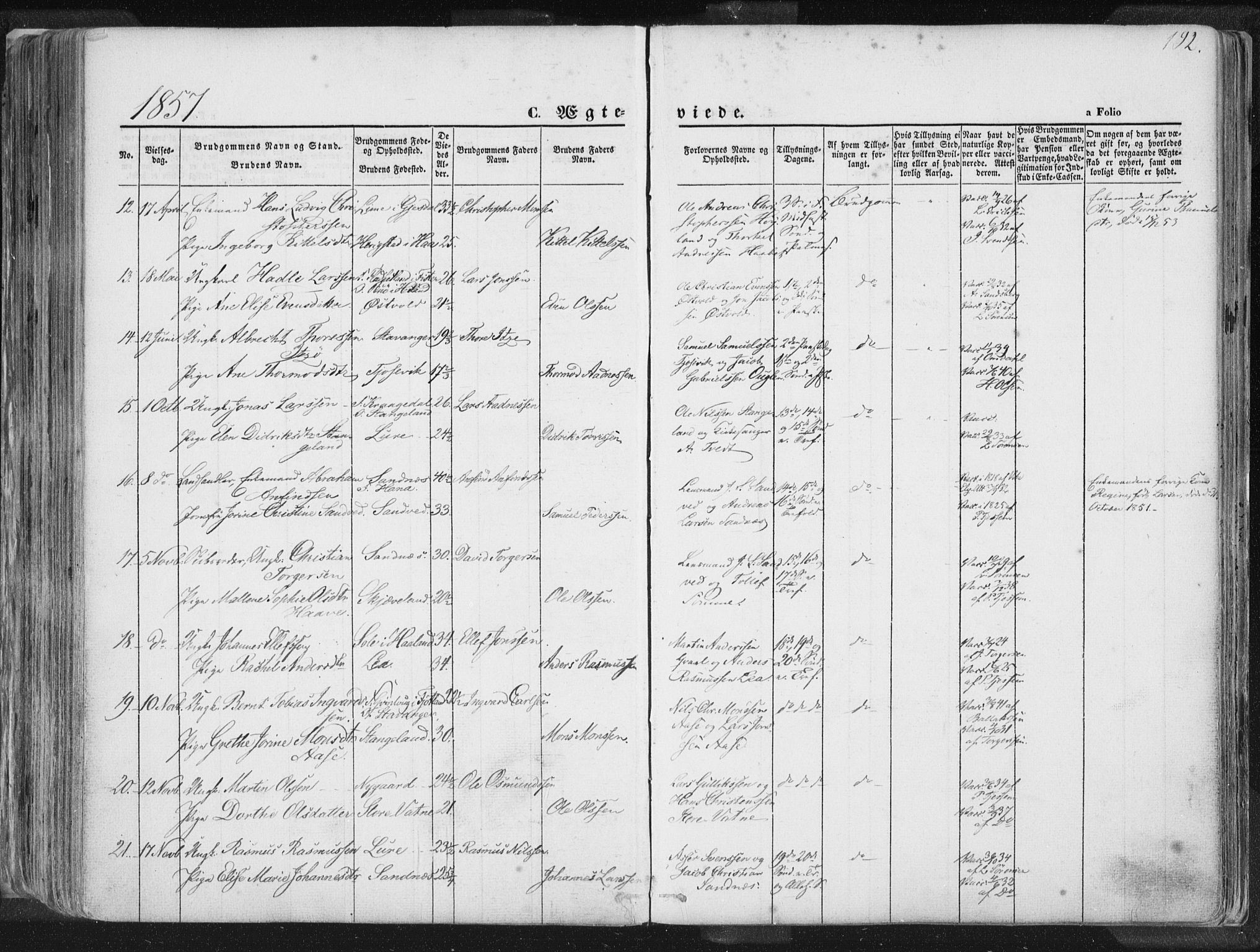 Høyland sokneprestkontor, SAST/A-101799/001/30BA/L0010: Parish register (official) no. A 9.1, 1857-1877, p. 192