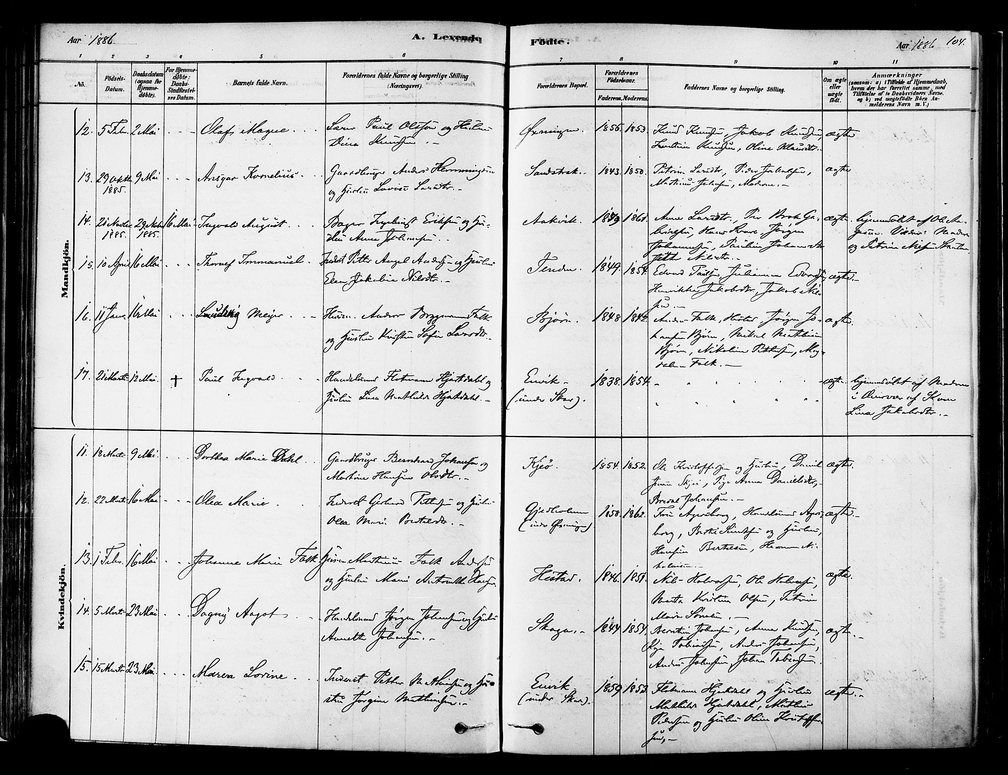 Ministerialprotokoller, klokkerbøker og fødselsregistre - Nordland, SAT/A-1459/834/L0507: Parish register (official) no. 834A05, 1878-1892, p. 104