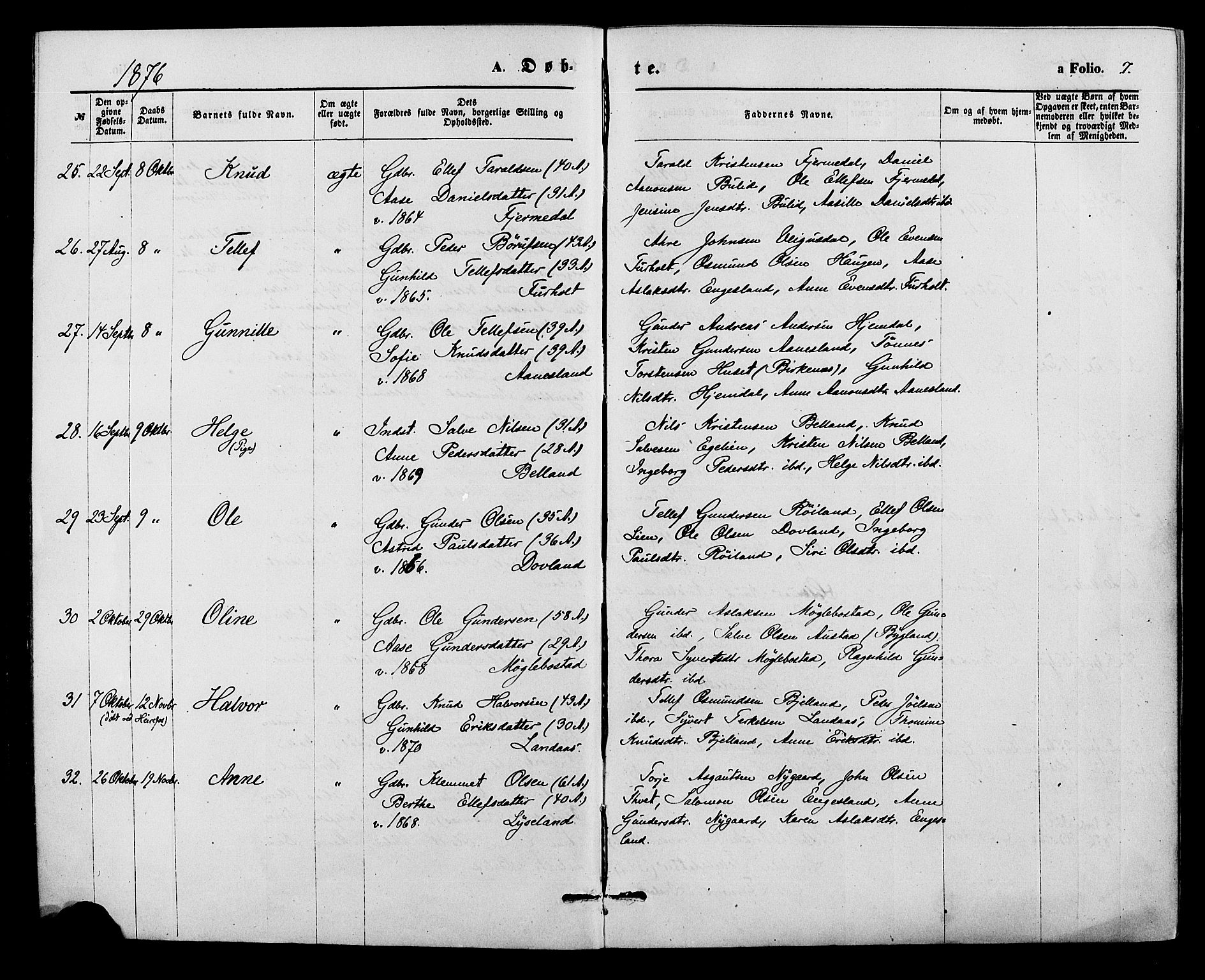 Herefoss sokneprestkontor, SAK/1111-0019/F/Fa/Fab/L0003: Parish register (official) no. A 3, 1875-1886, p. 7