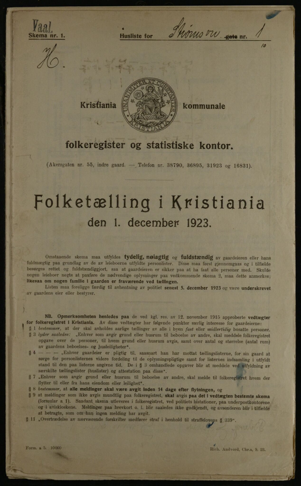 OBA, Municipal Census 1923 for Kristiania, 1923, p. 115105