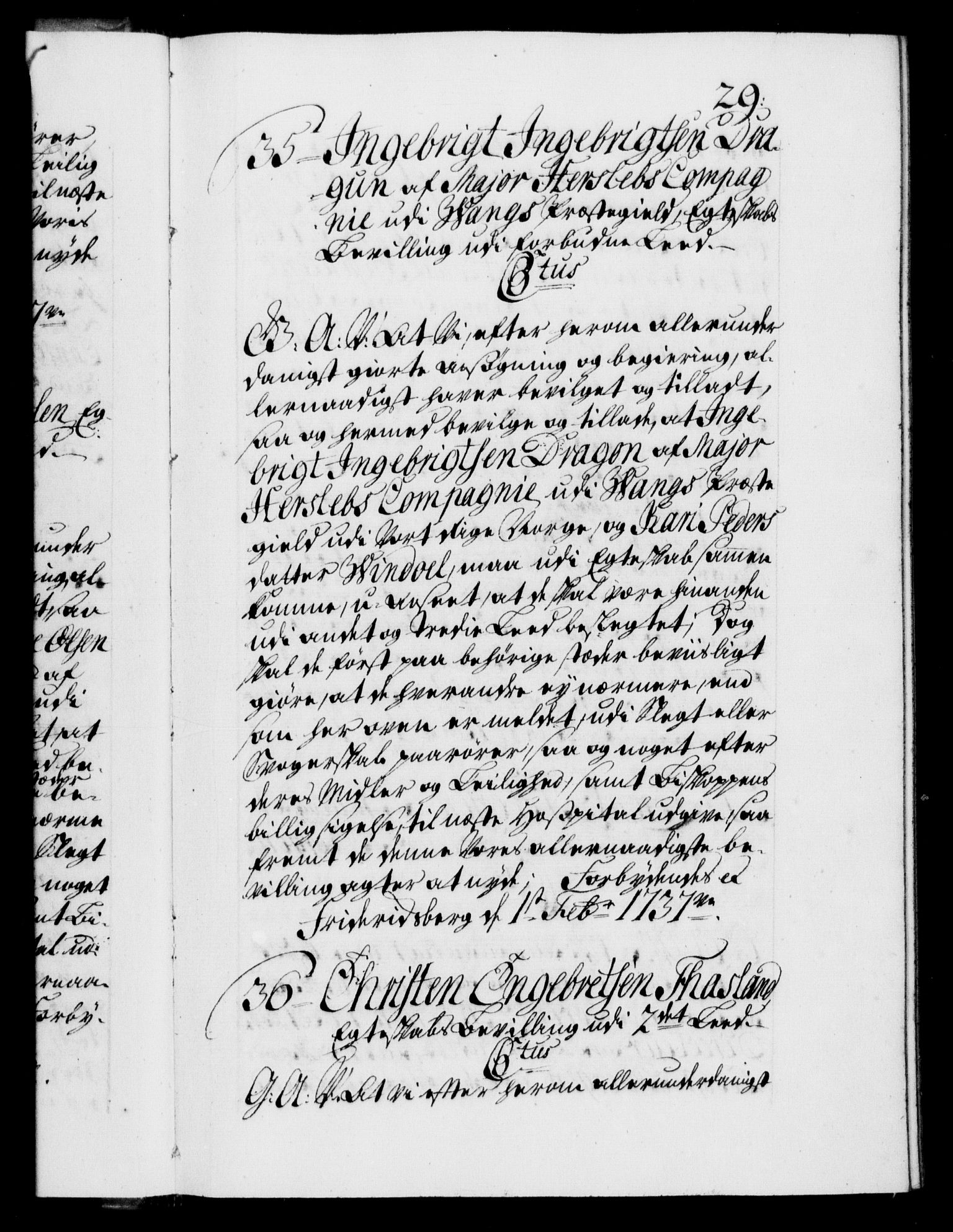 Danske Kanselli 1572-1799, AV/RA-EA-3023/F/Fc/Fca/Fcaa/L0030: Norske registre, 1737-1738, p. 29a