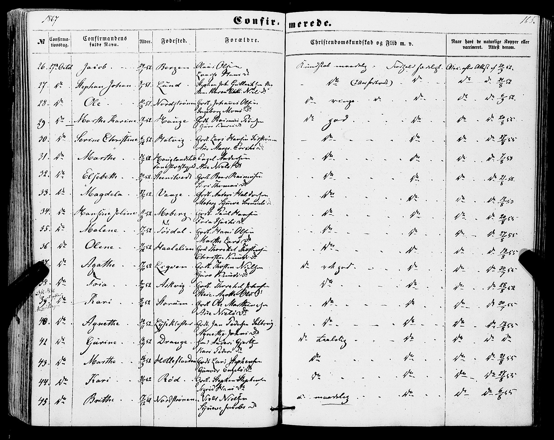Os sokneprestembete, SAB/A-99929: Parish register (official) no. A 17, 1860-1873, p. 165