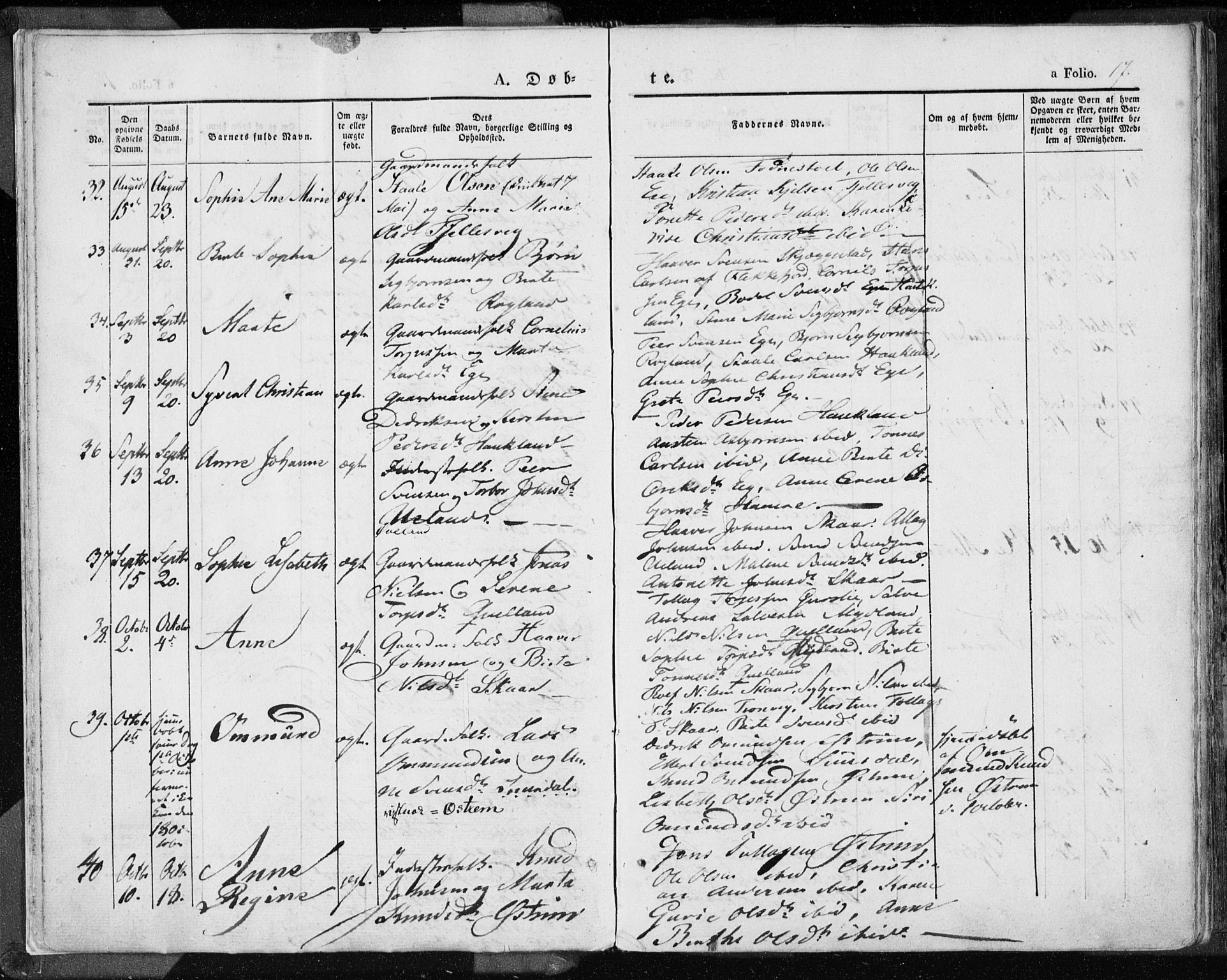 Lund sokneprestkontor, AV/SAST-A-101809/S06/L0007: Parish register (official) no. A 7.1, 1833-1854, p. 17