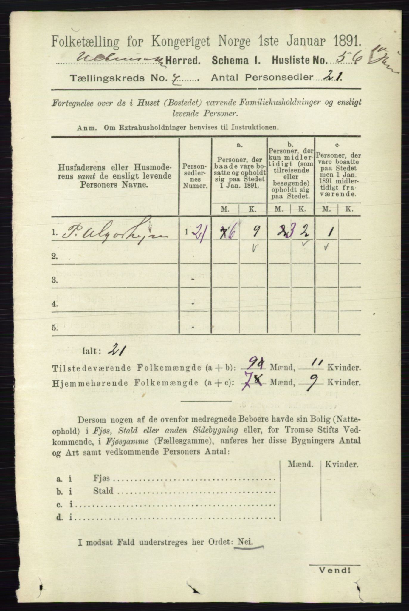 RA, 1891 census for 0235 Ullensaker, 1891, p. 3057