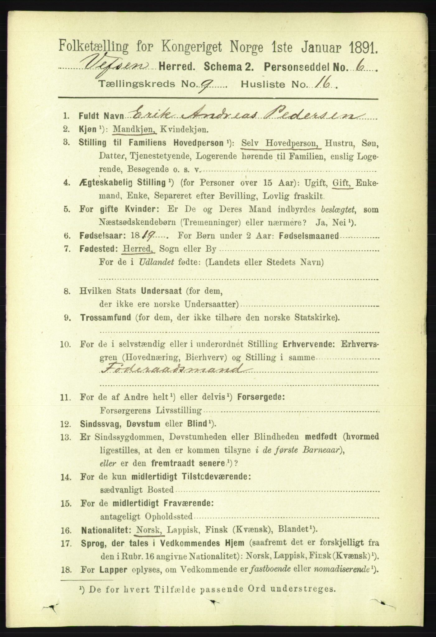RA, 1891 census for 1824 Vefsn, 1891, p. 4800