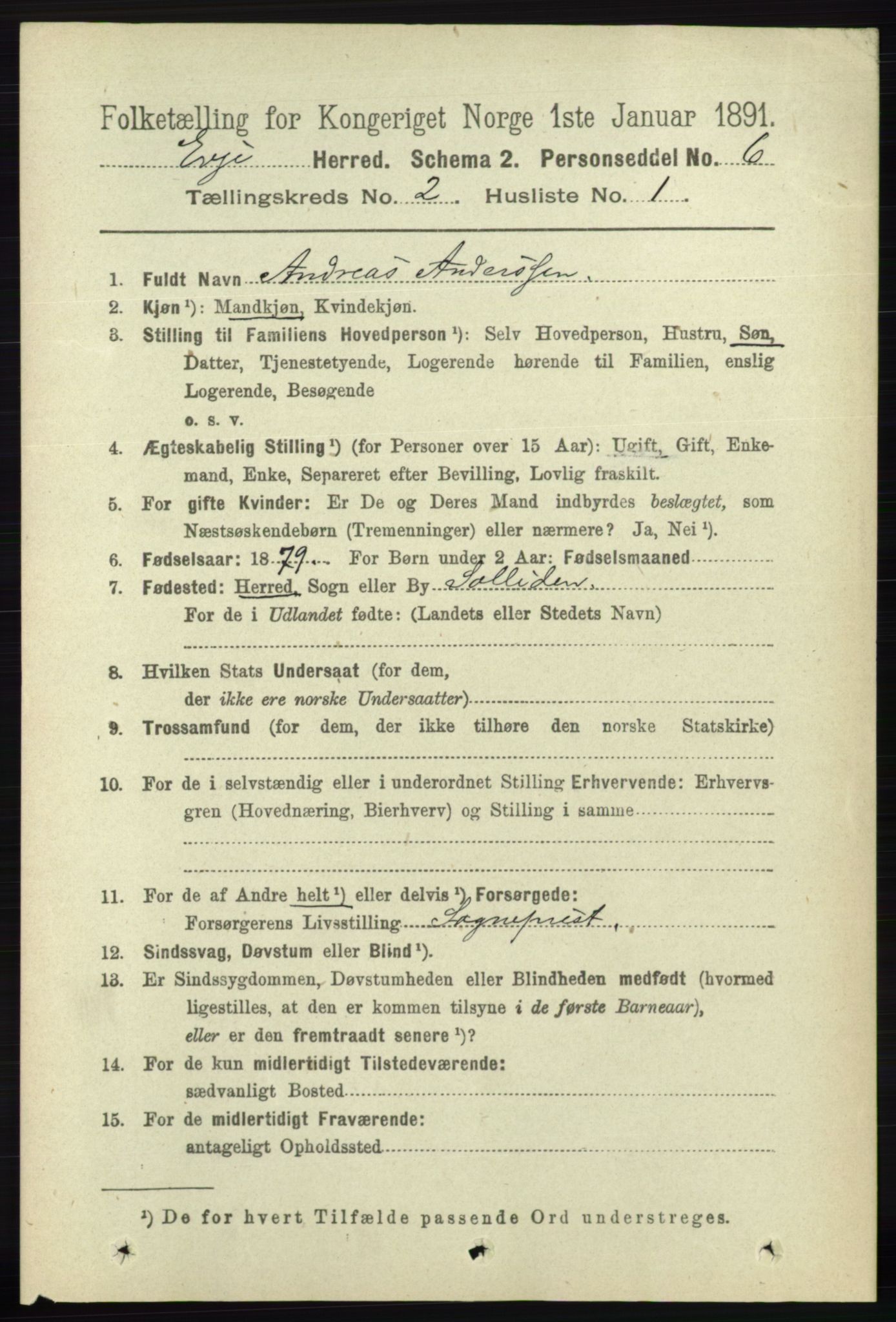 RA, 1891 census for 0937 Evje, 1891, p. 376