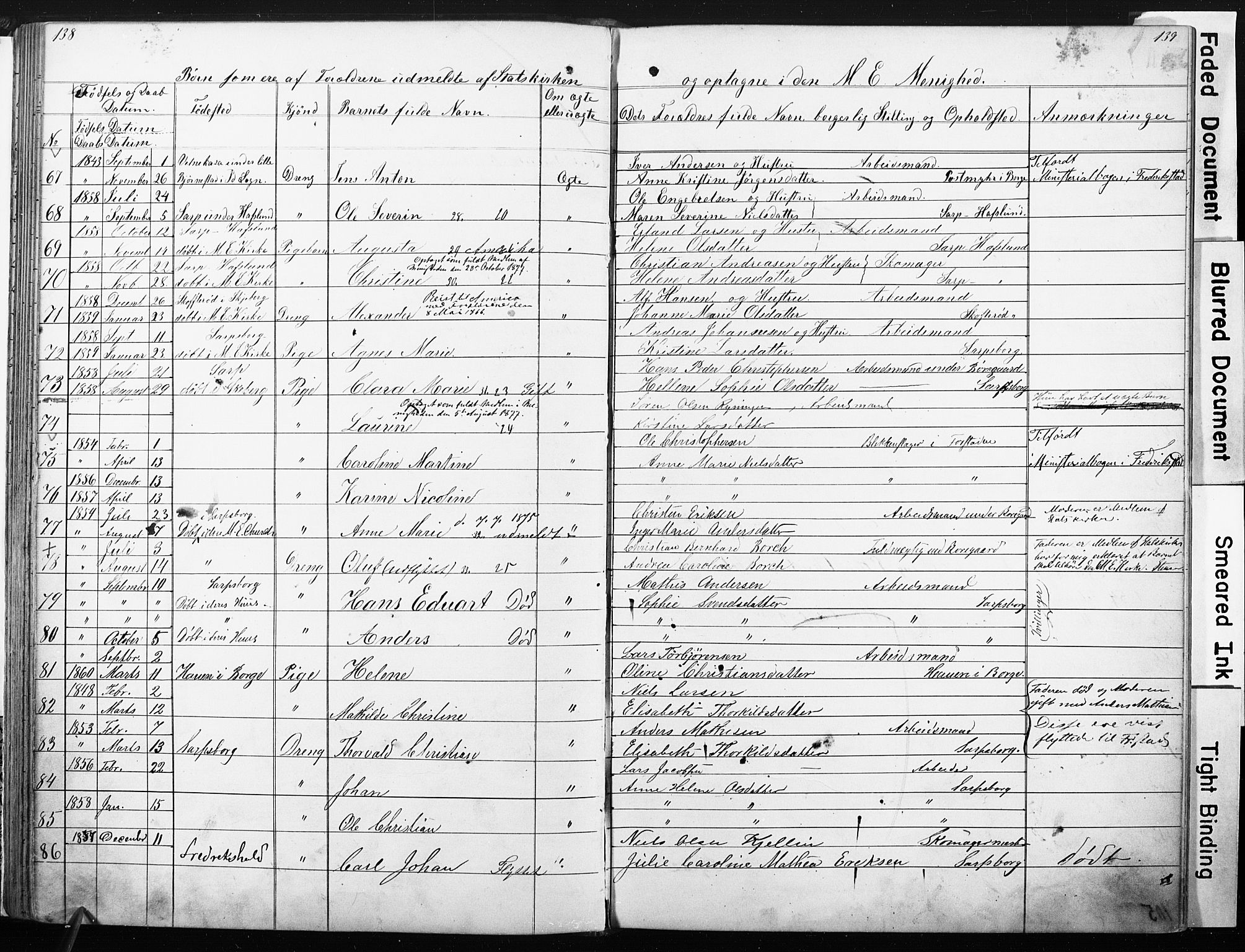 Sarpsborg metodistkirke, SAO/PAO-0233/A/L0001: Dissenter register no. 1, 1856-1875, p. 138-139