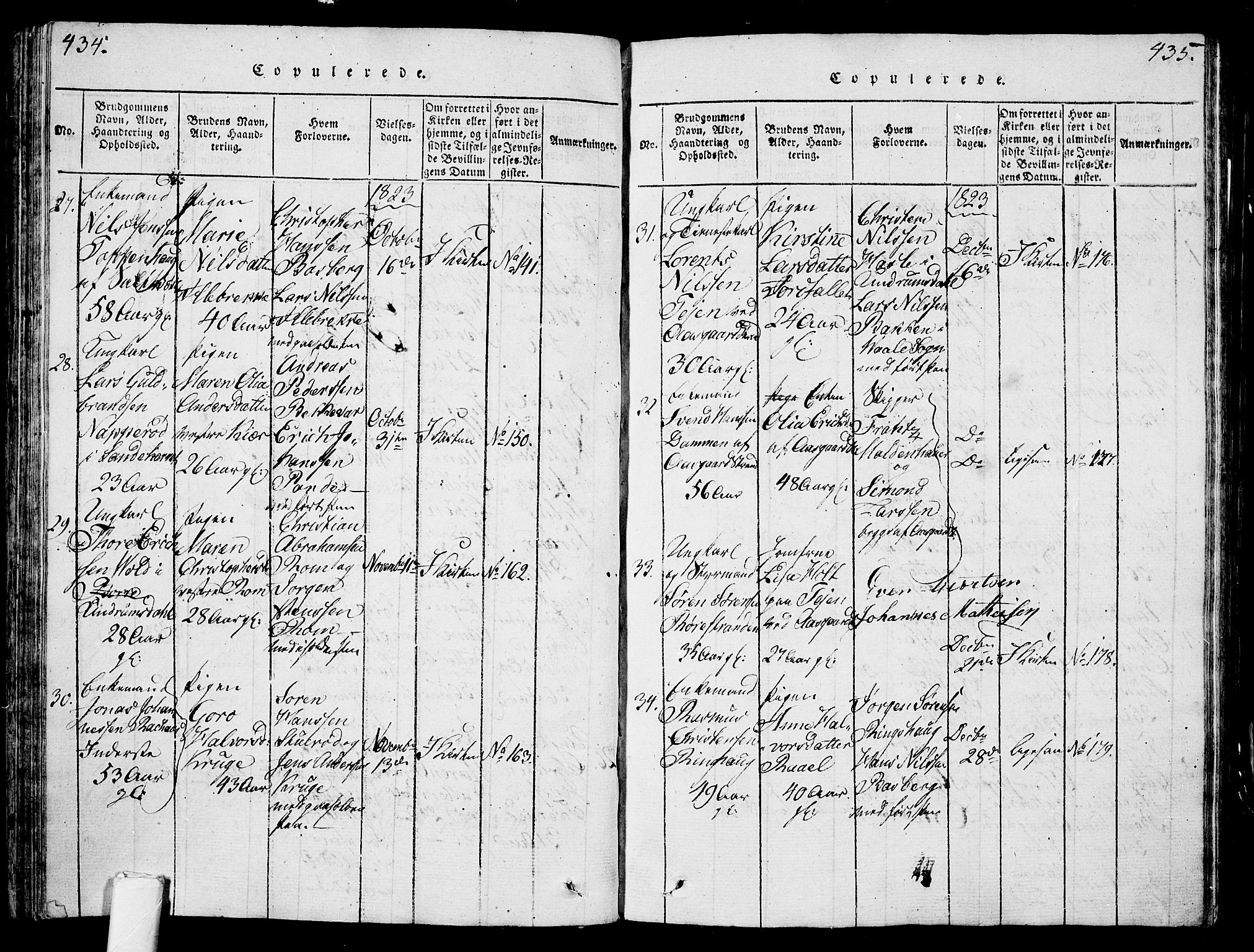 Sem kirkebøker, AV/SAKO-A-5/G/Ga/L0001: Parish register (copy) no. I 1, 1814-1825, p. 434-435