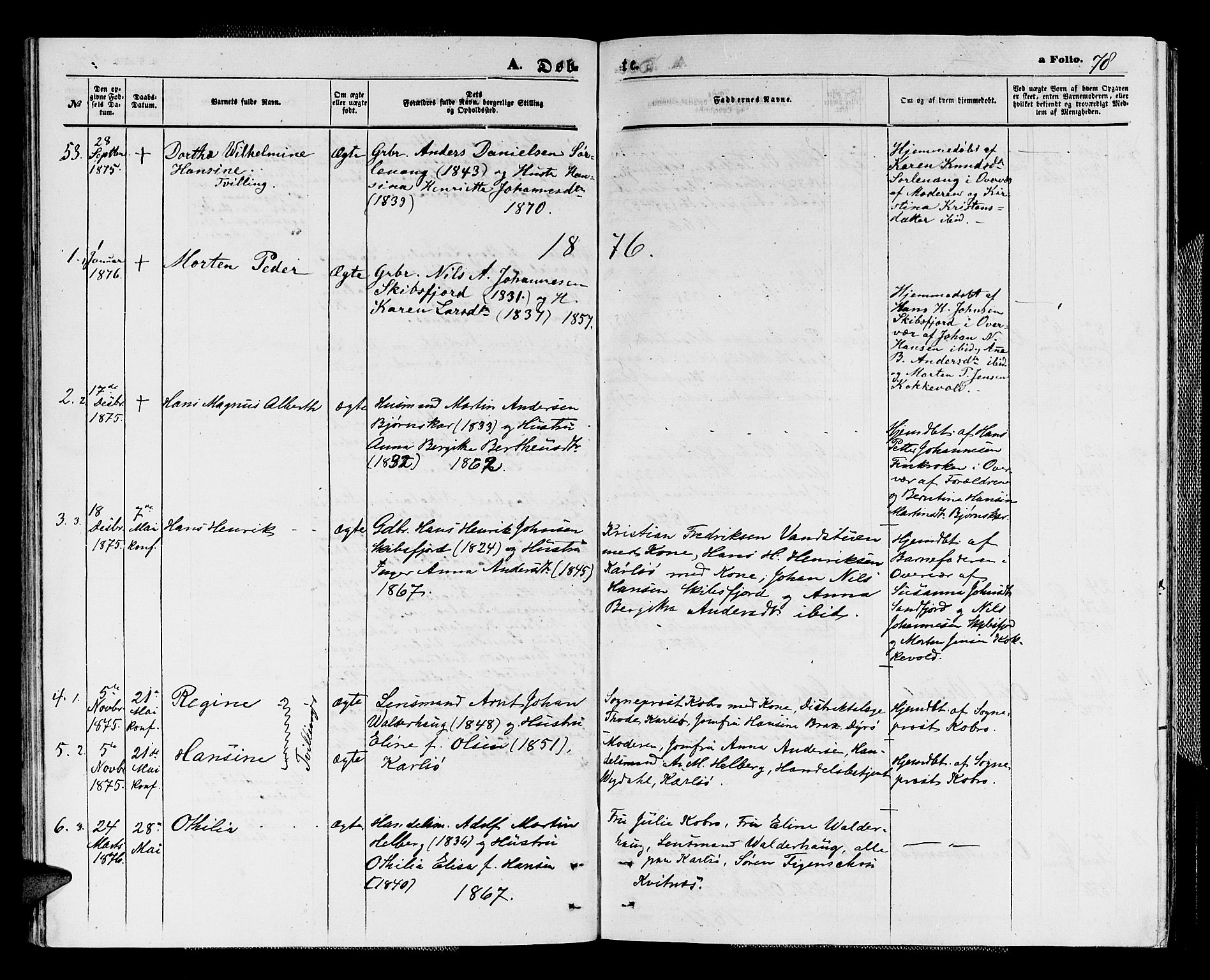 Karlsøy sokneprestembete, AV/SATØ-S-1299/H/Ha/Hab/L0003klokker: Parish register (copy) no. 3, 1862-1877, p. 78