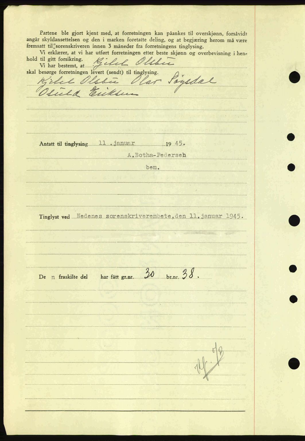 Nedenes sorenskriveri, AV/SAK-1221-0006/G/Gb/Gba/L0052: Mortgage book no. A6a, 1944-1945, Diary no: : 24/1945