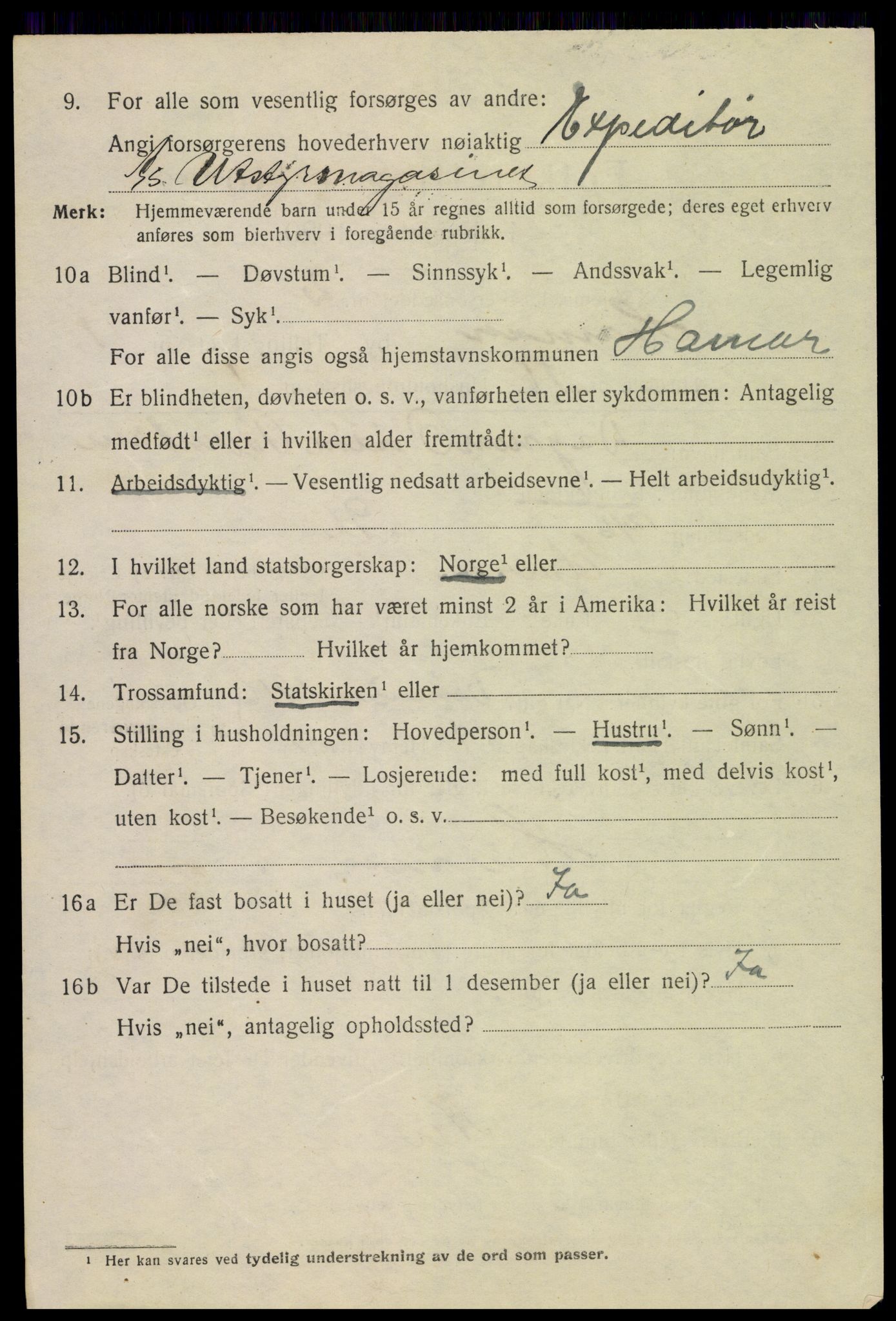 SAH, 1920 census for Hamar, 1920, p. 5164