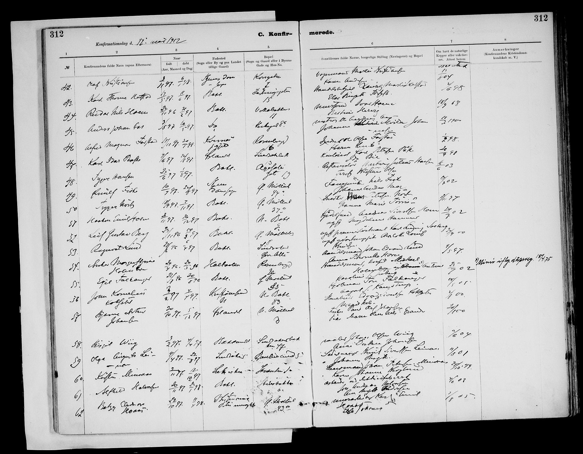 Ministerialprotokoller, klokkerbøker og fødselsregistre - Sør-Trøndelag, AV/SAT-A-1456/604/L0203: Parish register (official) no. 604A23, 1908-1916, p. 312