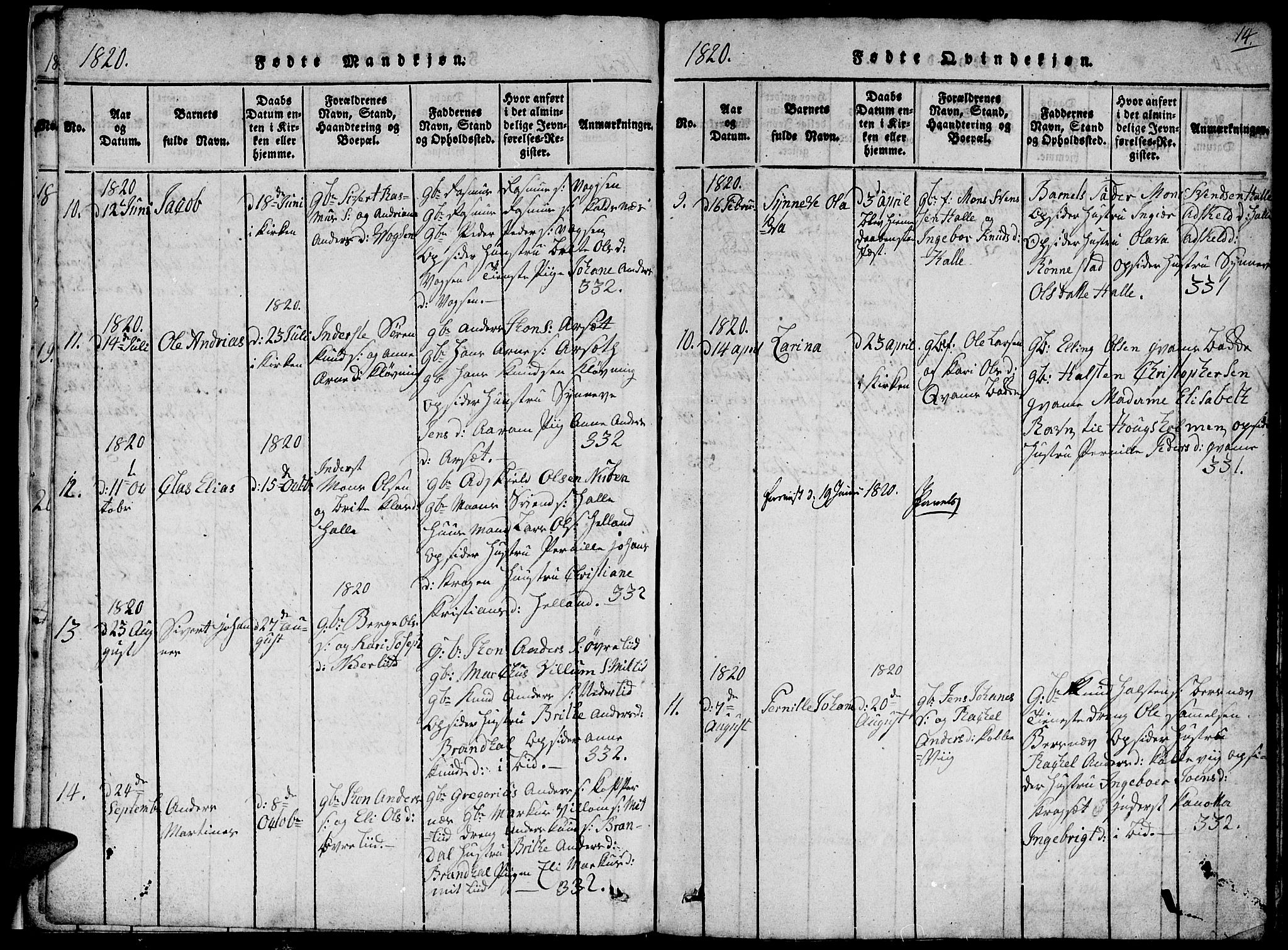 Ministerialprotokoller, klokkerbøker og fødselsregistre - Møre og Romsdal, SAT/A-1454/503/L0046: Parish register (copy) no. 503C01, 1816-1842, p. 14