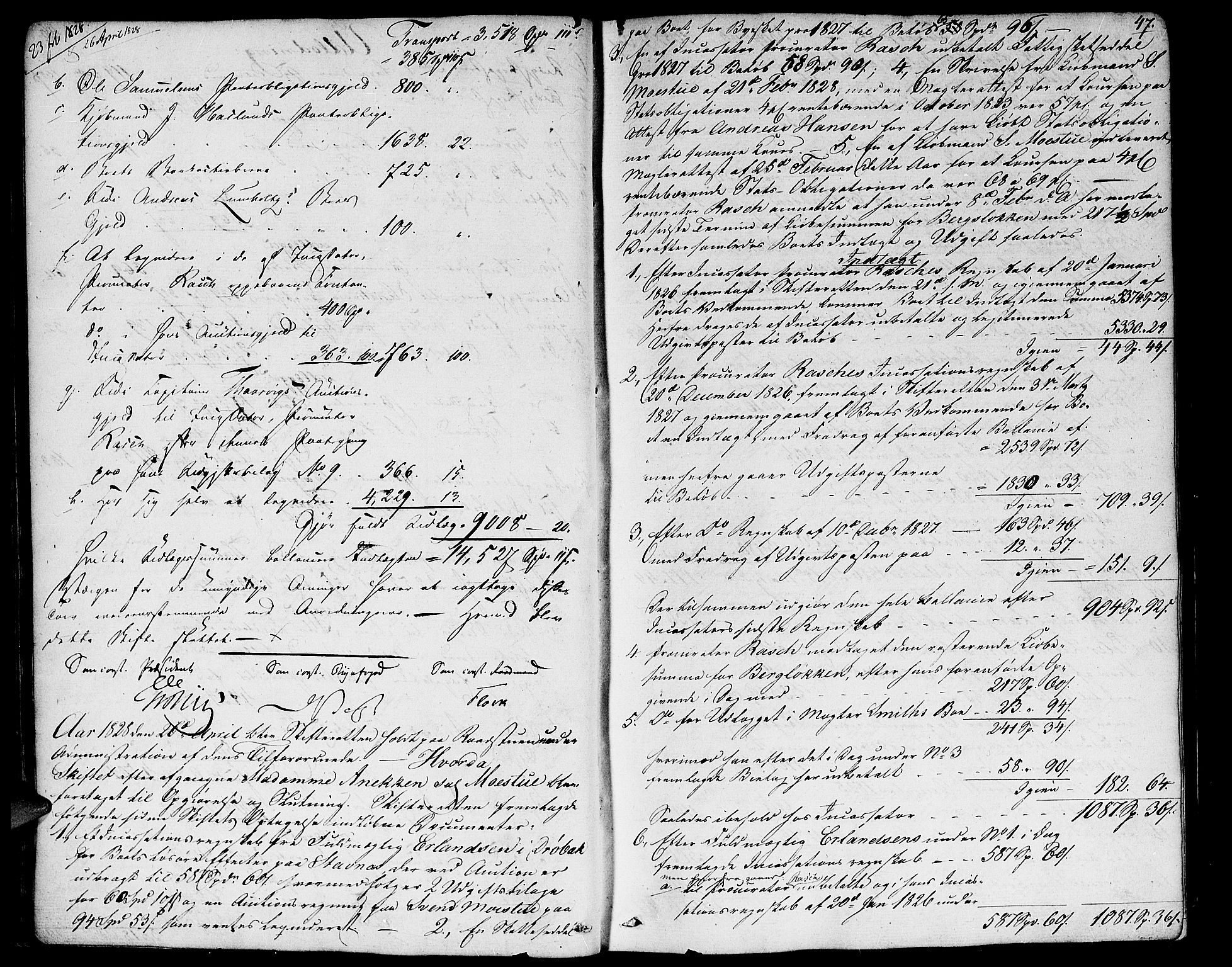 Oslo skifterett, AV/SAO-A-10383/H/Hd/Hda/L0001a: Skifteutlodningsprotokoll, 1827-1839, p. 46b-47a