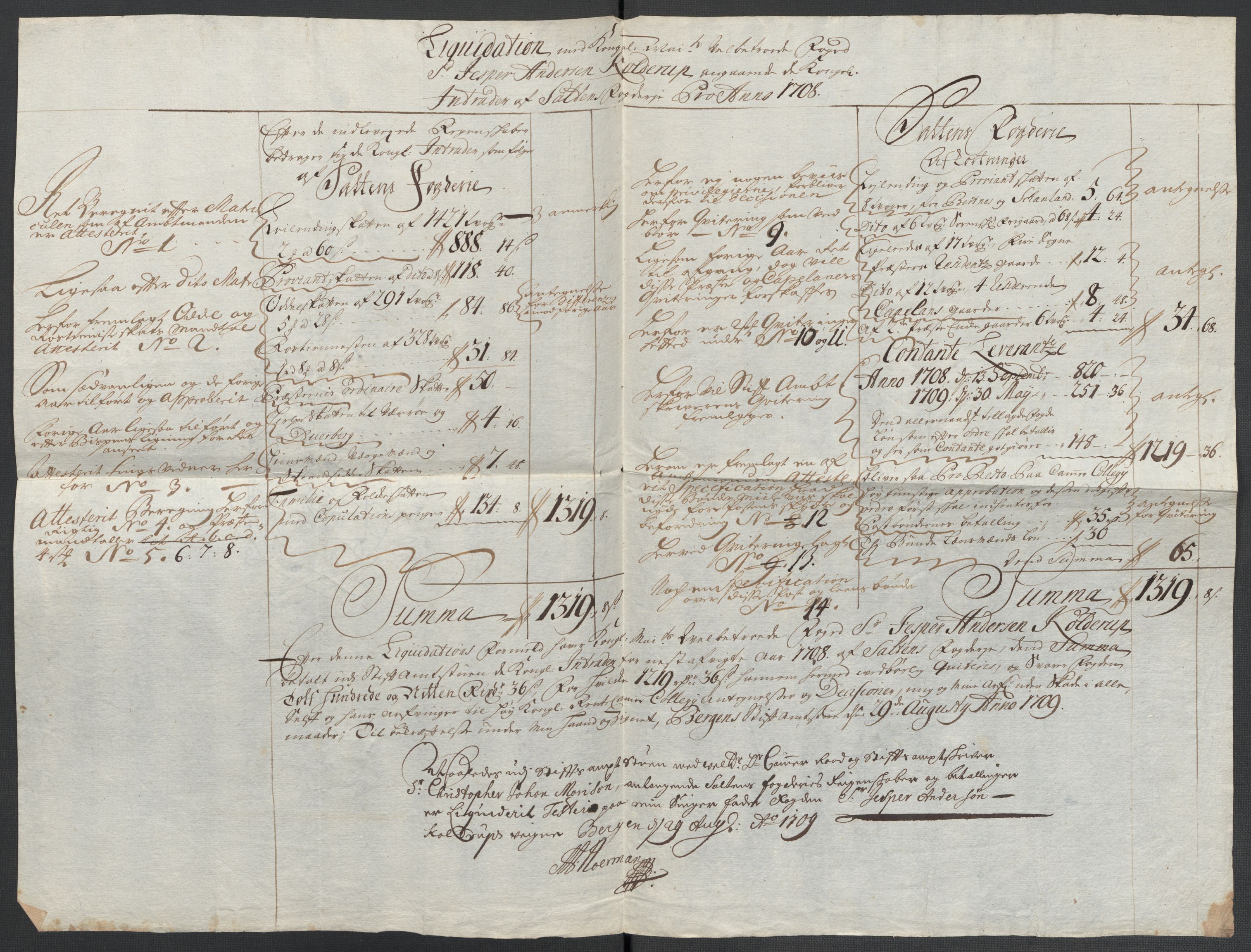 Rentekammeret inntil 1814, Reviderte regnskaper, Fogderegnskap, AV/RA-EA-4092/R66/L4581: Fogderegnskap Salten, 1707-1710, p. 218