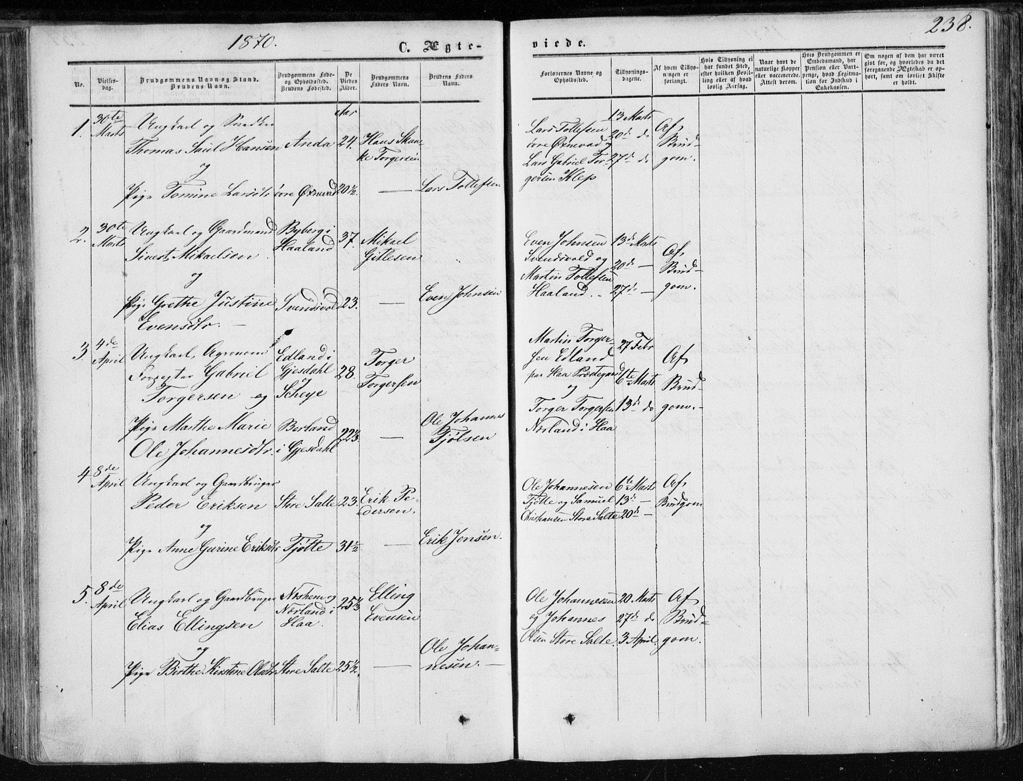 Klepp sokneprestkontor, SAST/A-101803/001/3/30BA/L0005: Parish register (official) no. A 5, 1853-1870, p. 238